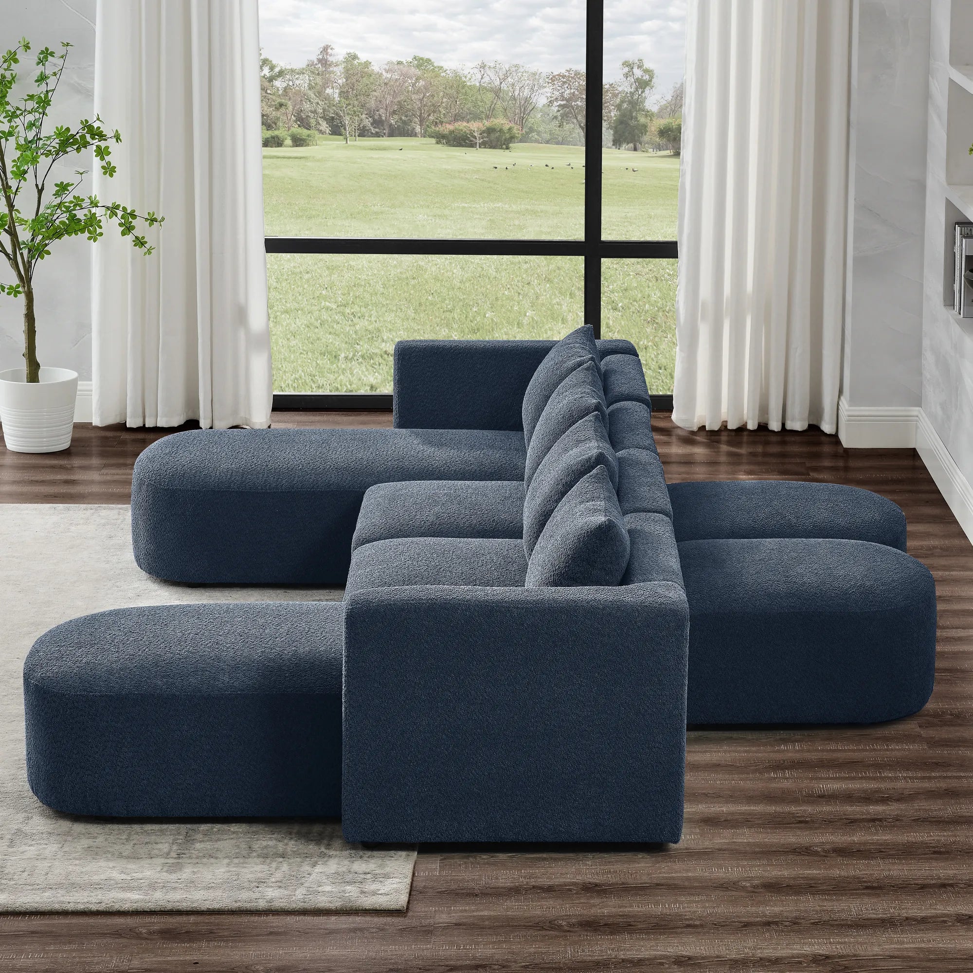 Navy Blue Modern Modular Sofa with Chaise and Ottoman
