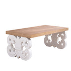 Ornate Farmhouse Coffee Table with Carved Base