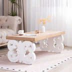 Ornate Farmhouse Coffee Table with Carved Base