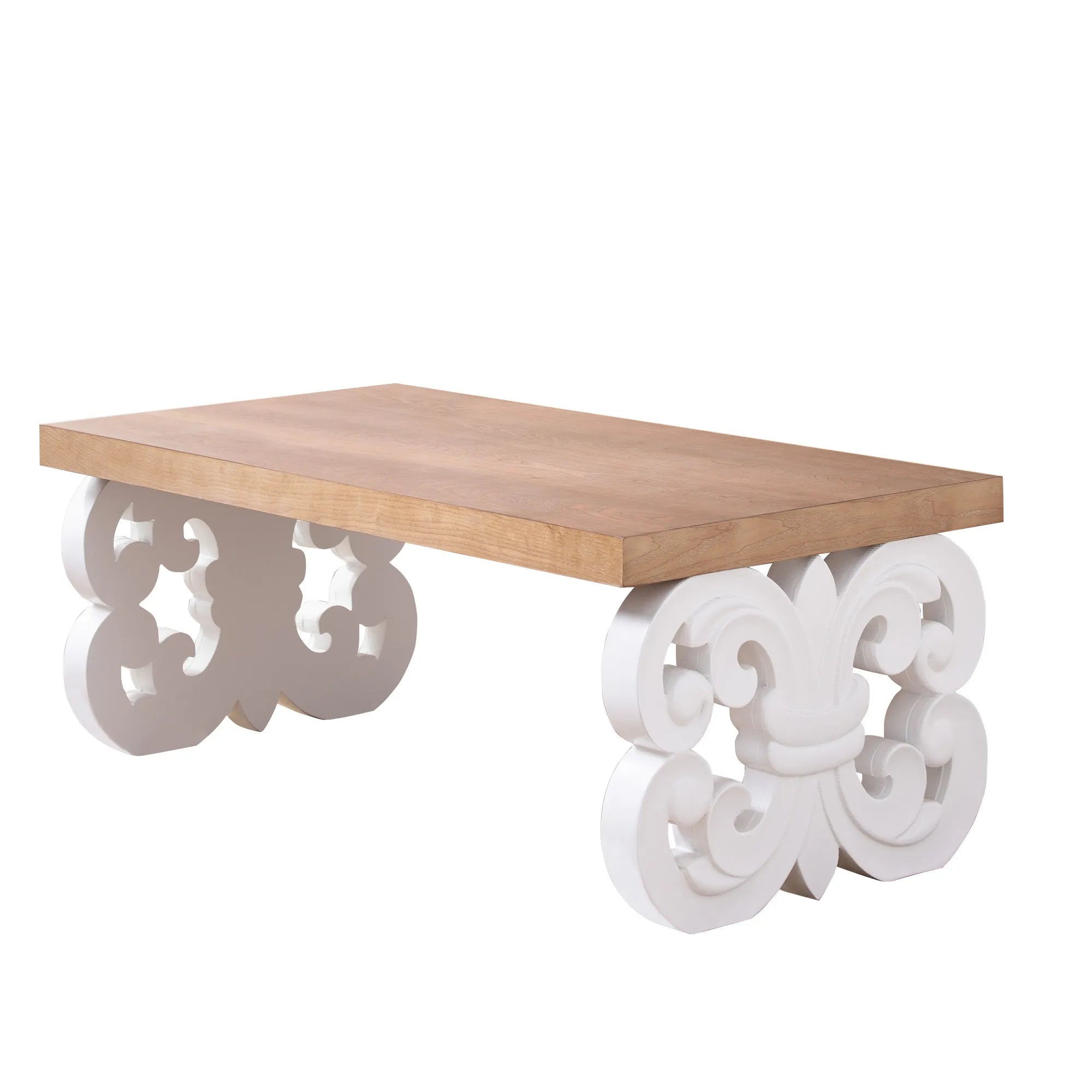 Ornate Farmhouse Coffee Table with Carved Base