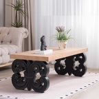 Ornate Farmhouse Coffee Table with Carved Base