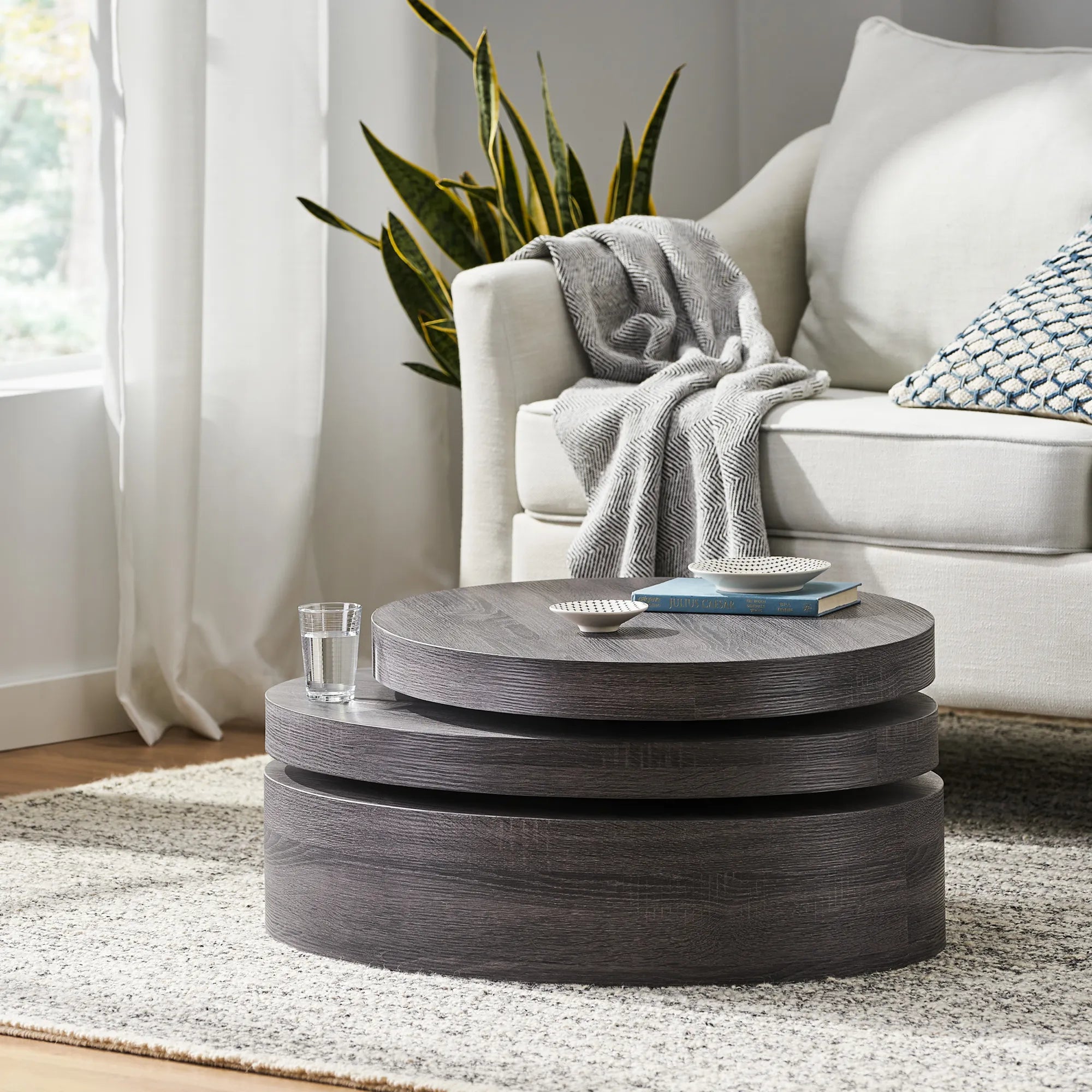 Oval Shape Modern Coffee Table with Rotating Top