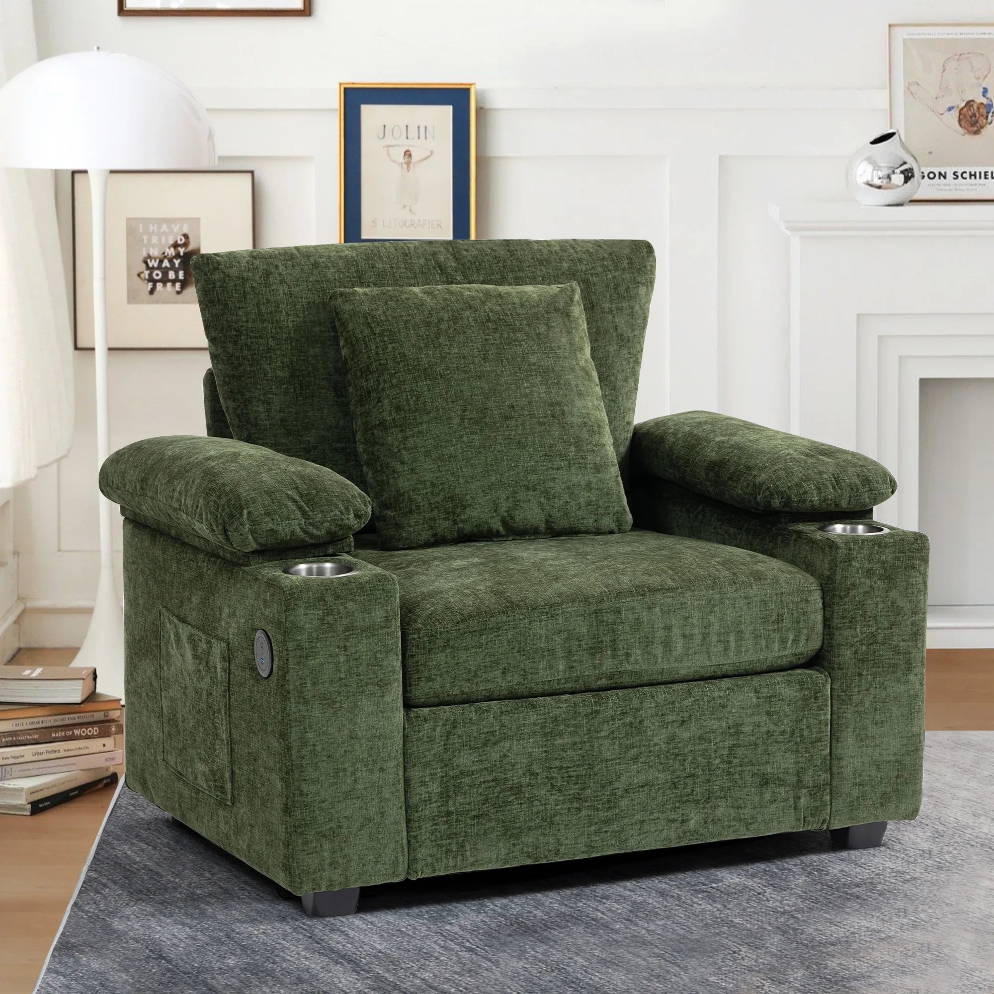 Oversized Chenille Accent Chair with Ottoman