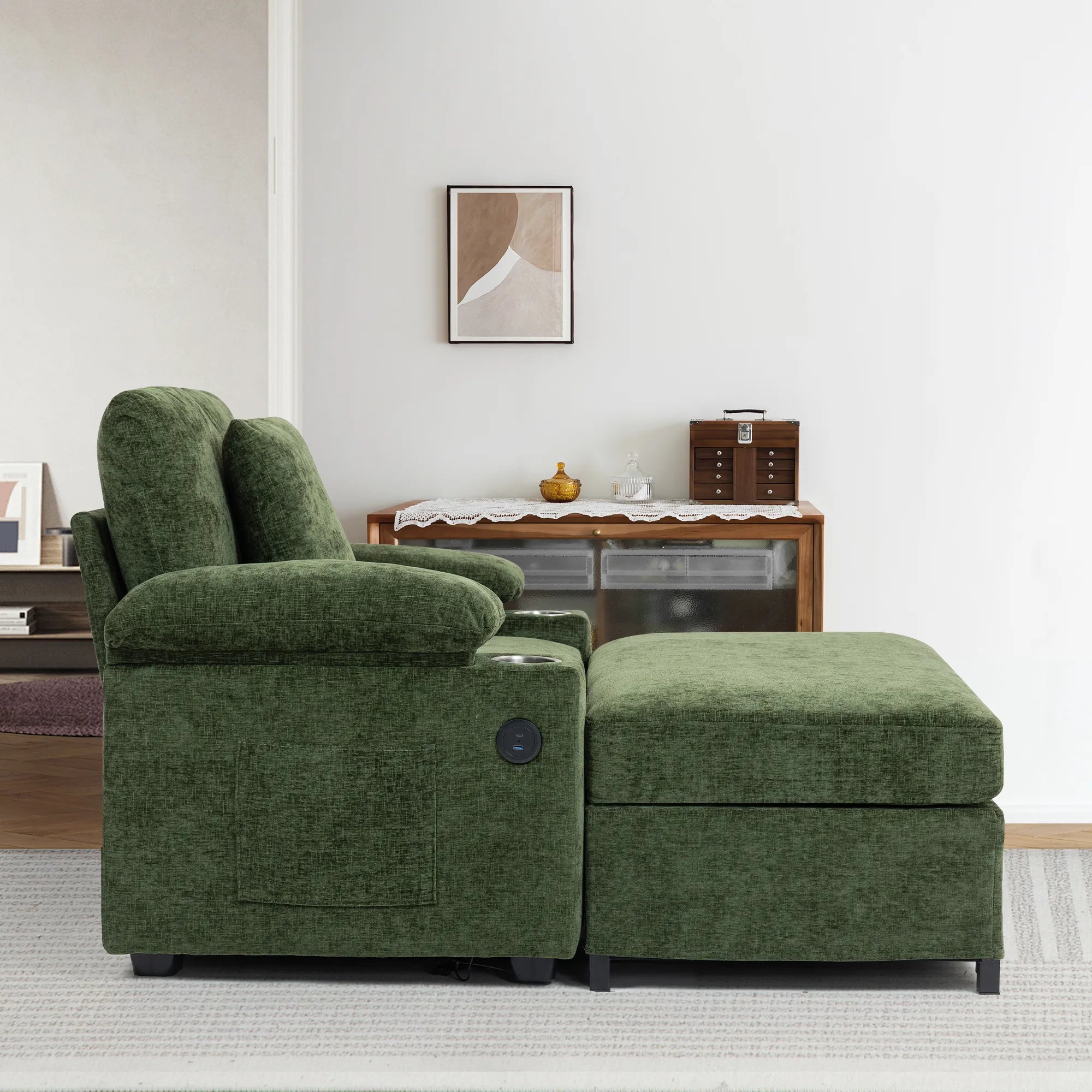 Oversized Chenille Accent Chair with Ottoman