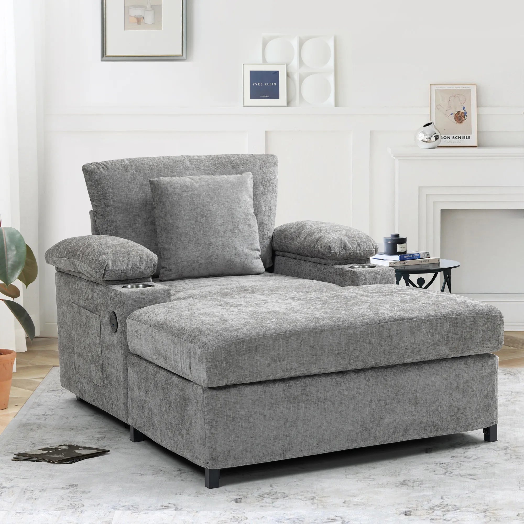 Oversized Chenille Accent Chair with Ottoman