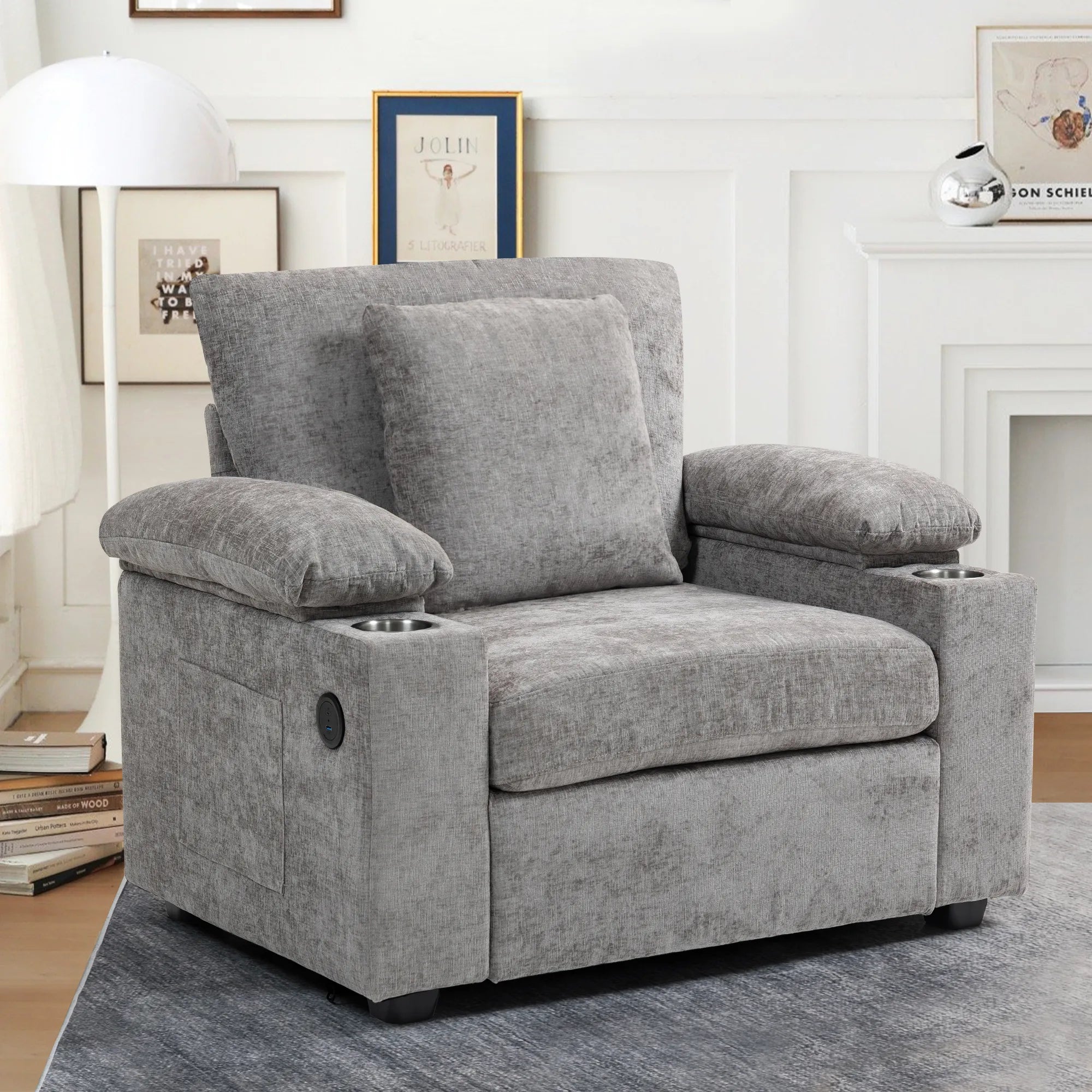 Oversized Chenille Accent Chair with Ottoman