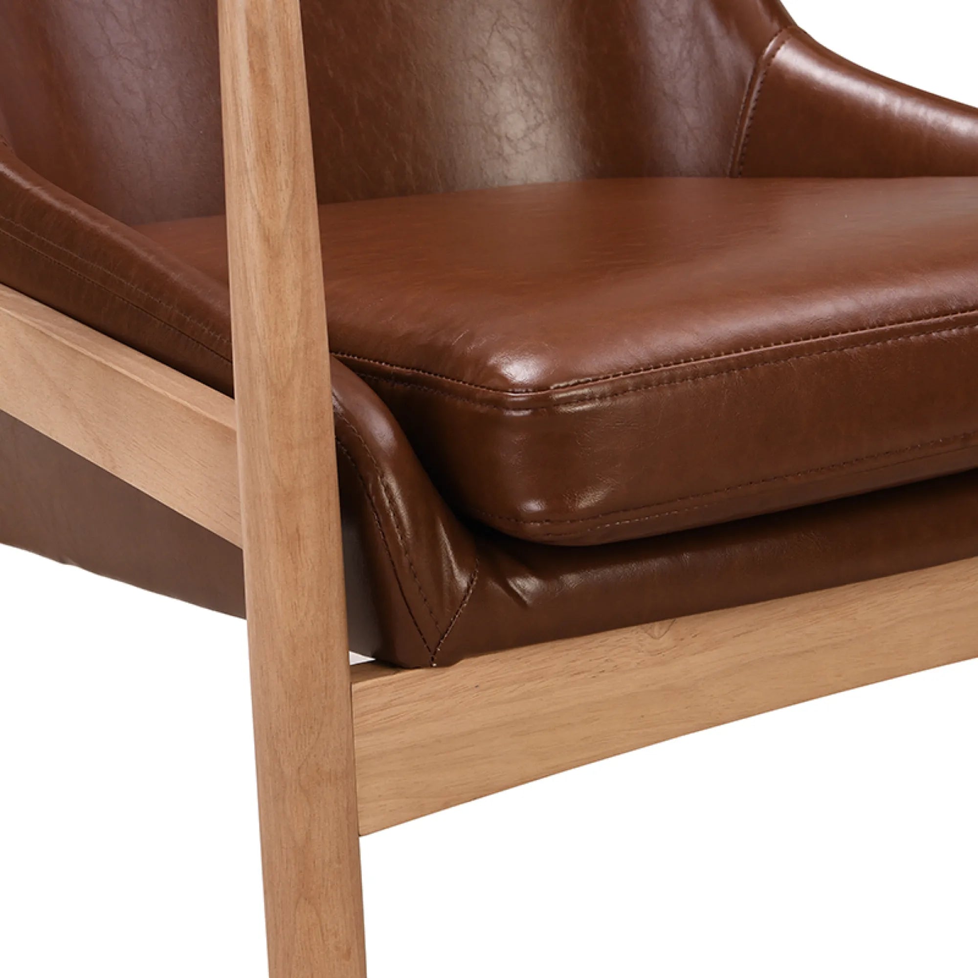 PU Leather Mid-Century Modern Armchair Accent Chair with Solid Wood Frame