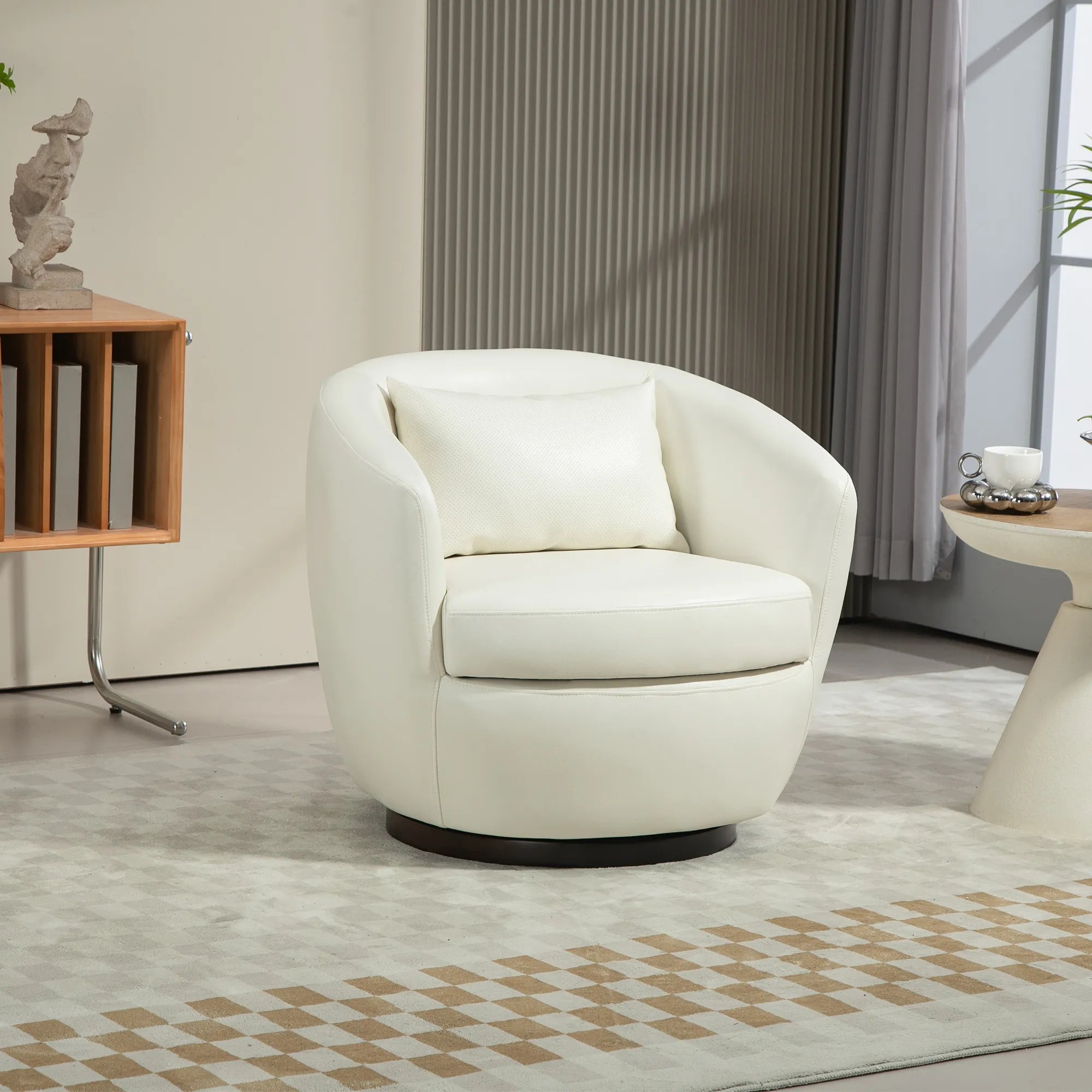 PU Leather Modern Swivel Barrel Armchair with Underseat Storage
