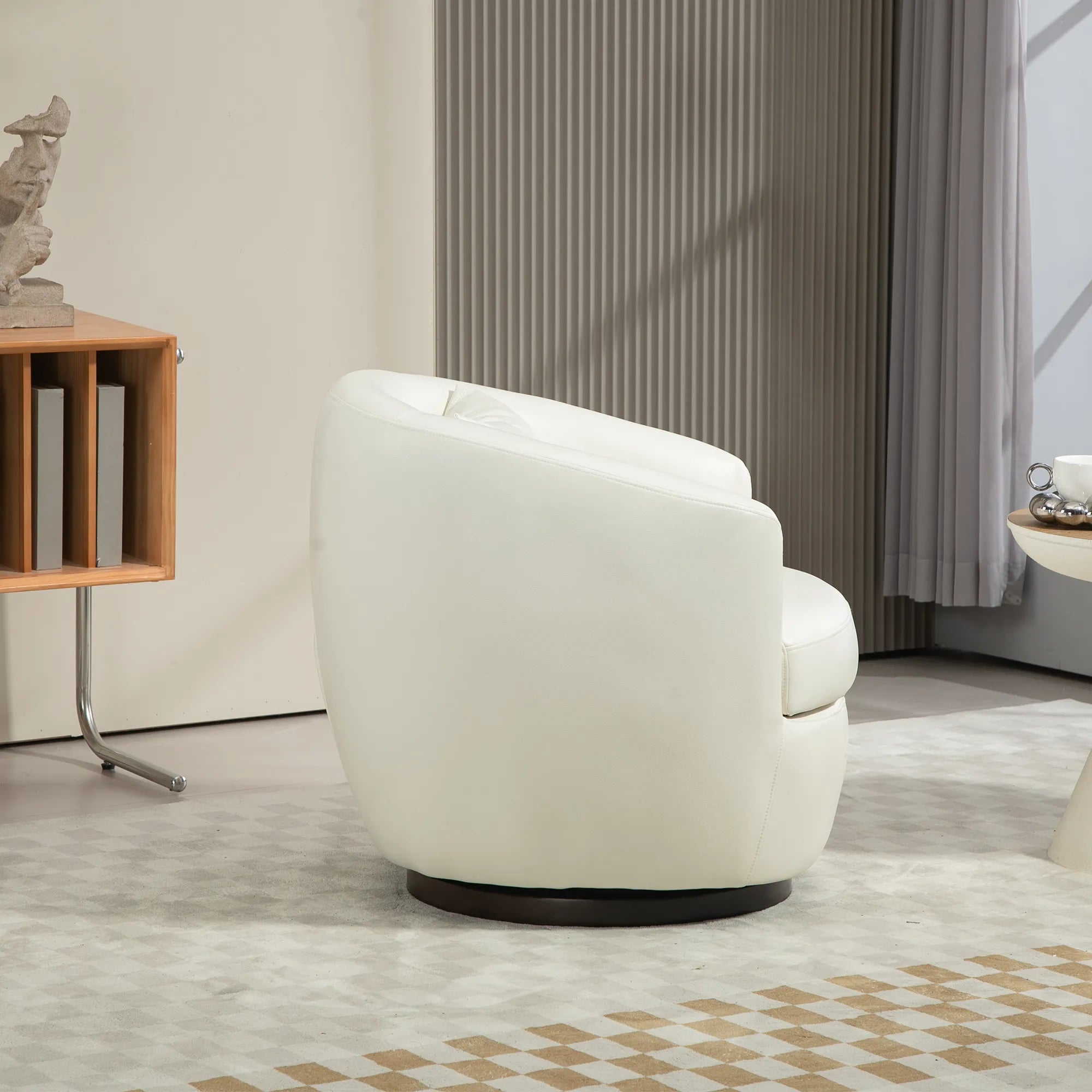 PU Leather Modern Swivel Barrel Armchair with Underseat Storage