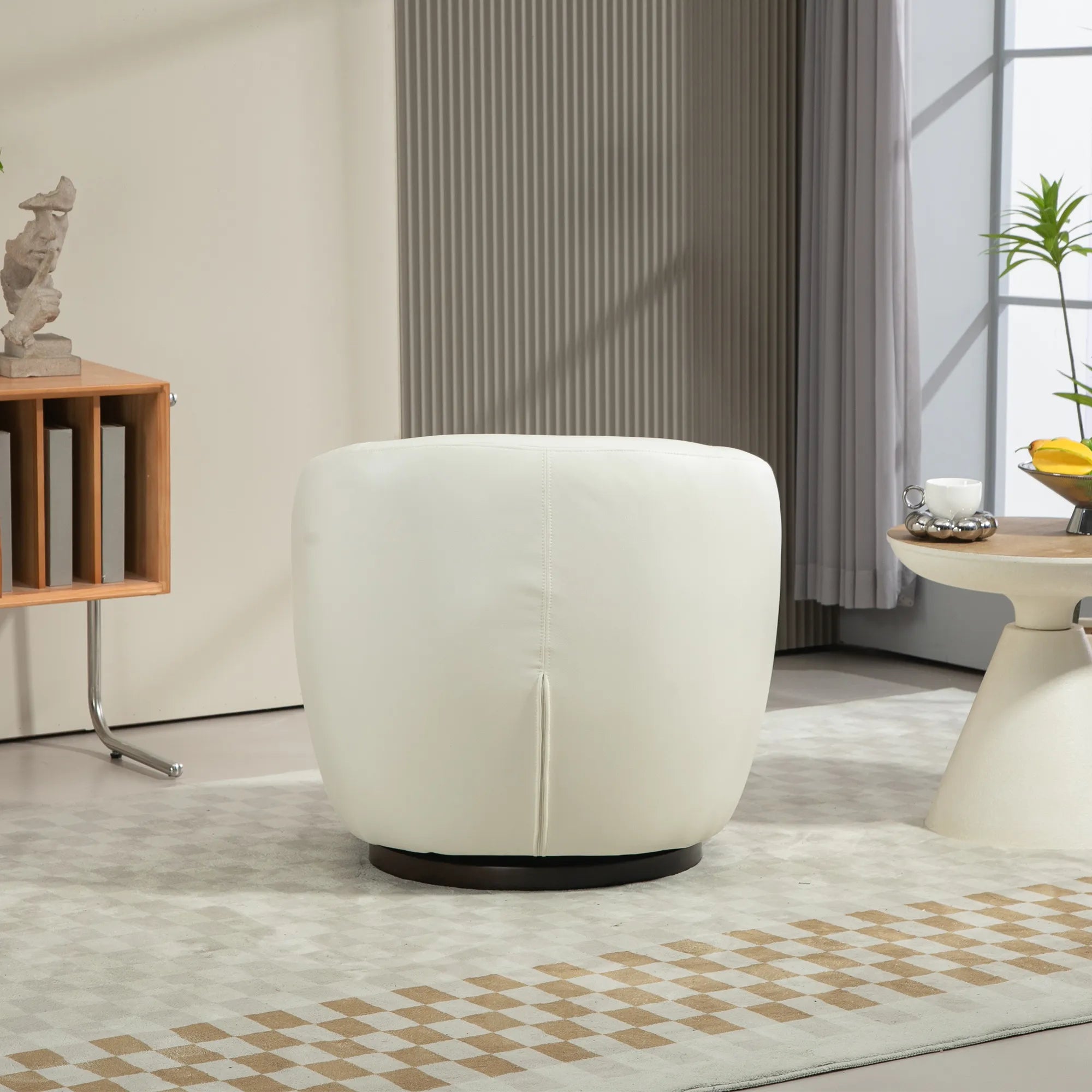PU Leather Modern Swivel Barrel Armchair with Underseat Storage