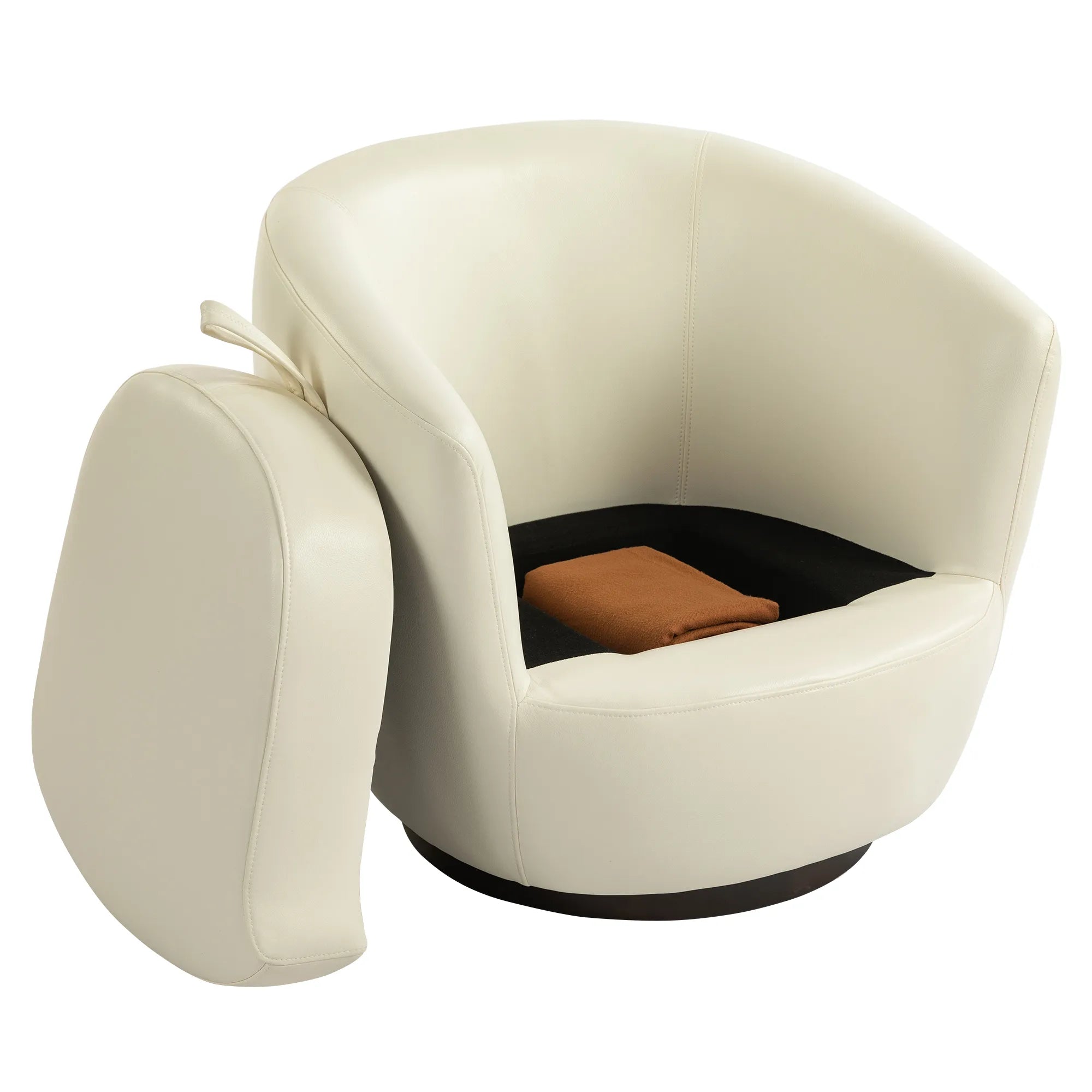 PU Leather Modern Swivel Barrel Armchair with Underseat Storage