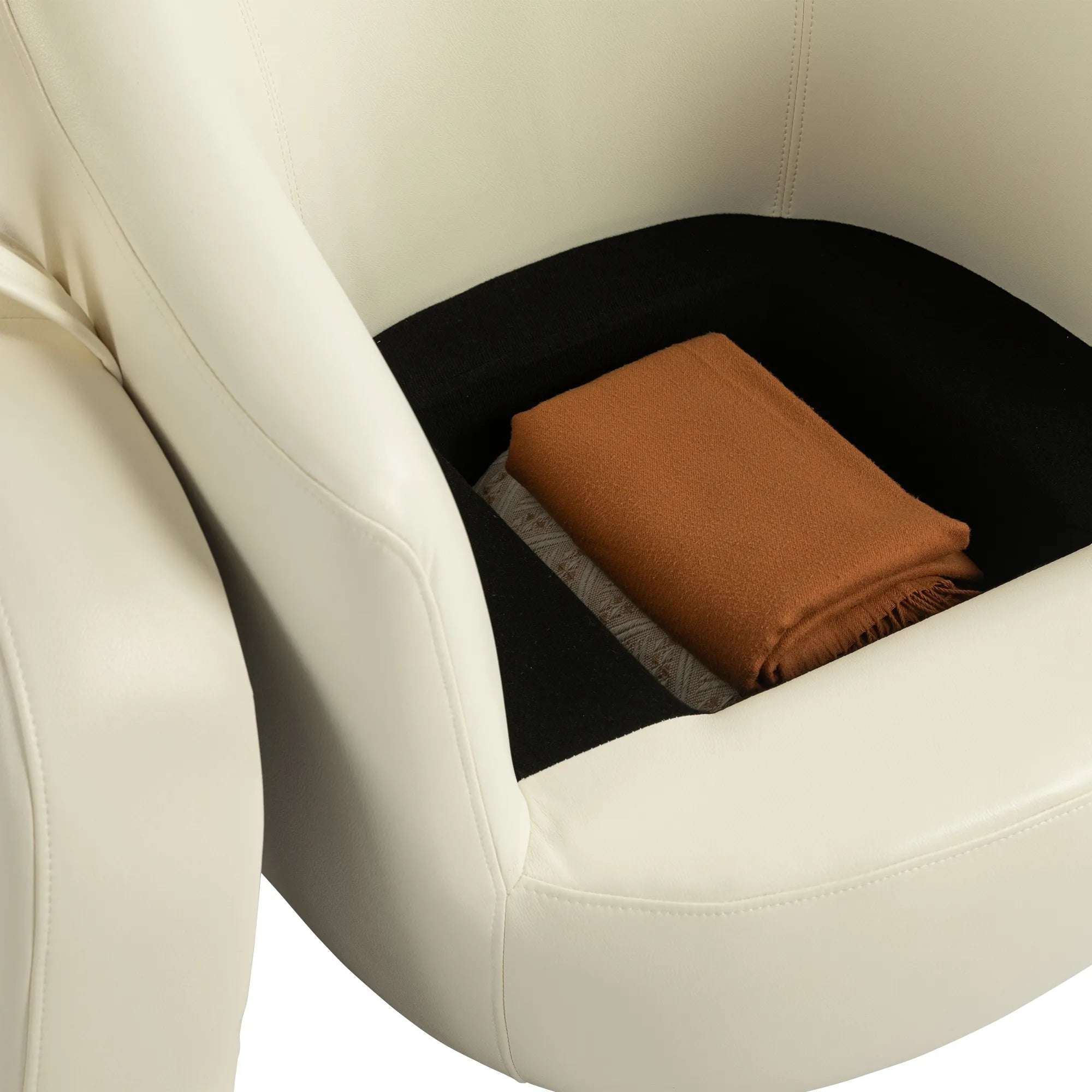 PU Leather Modern Swivel Barrel Armchair with Underseat Storage