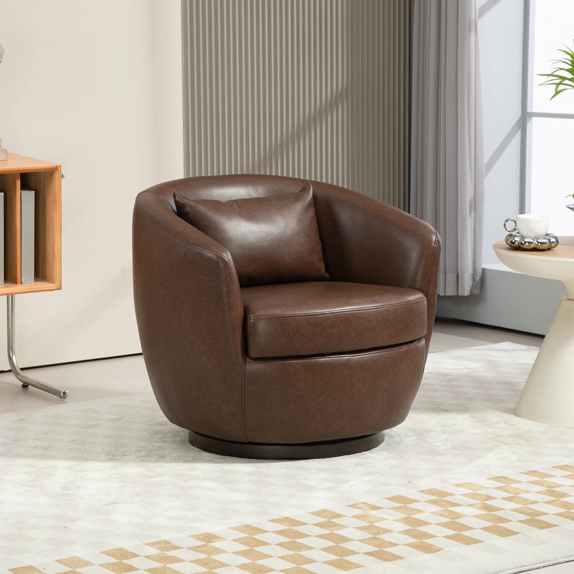 PU Leather Modern Swivel Barrel Armchair with Underseat Storage