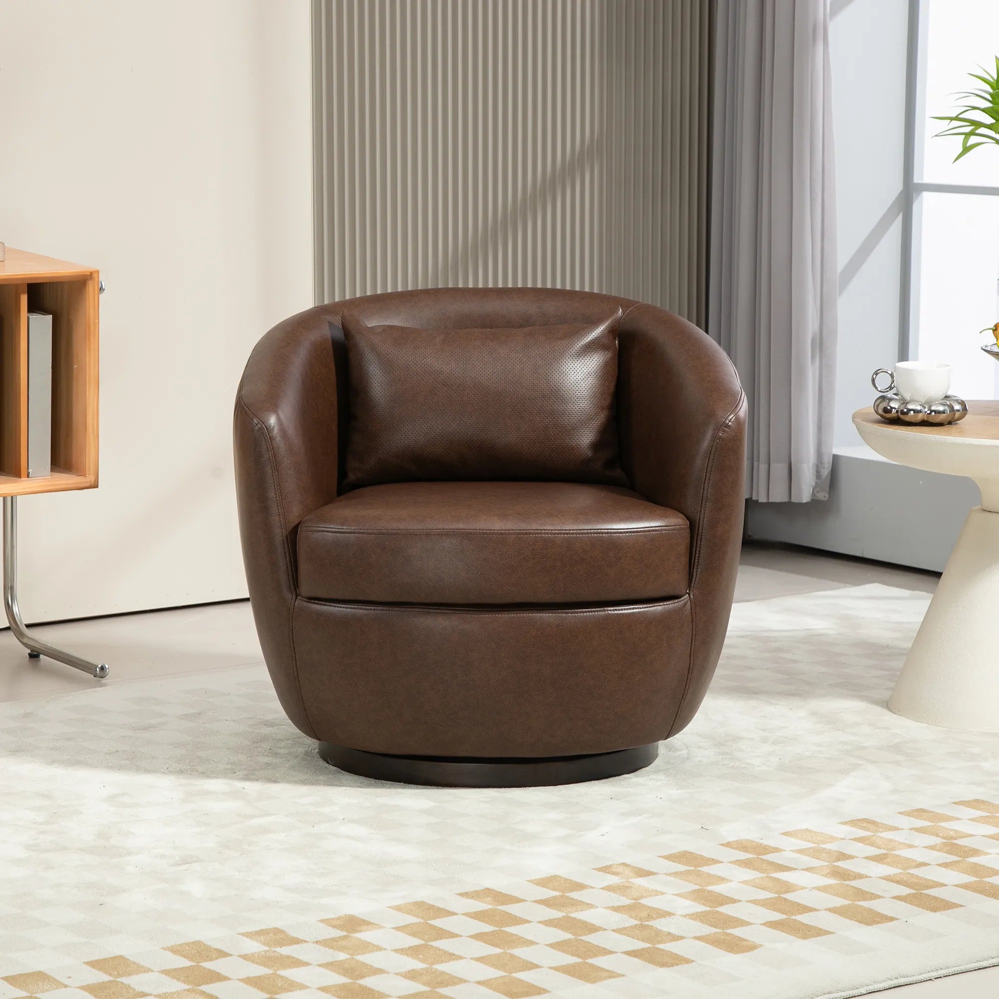 PU Leather Modern Swivel Barrel Armchair with Underseat Storage