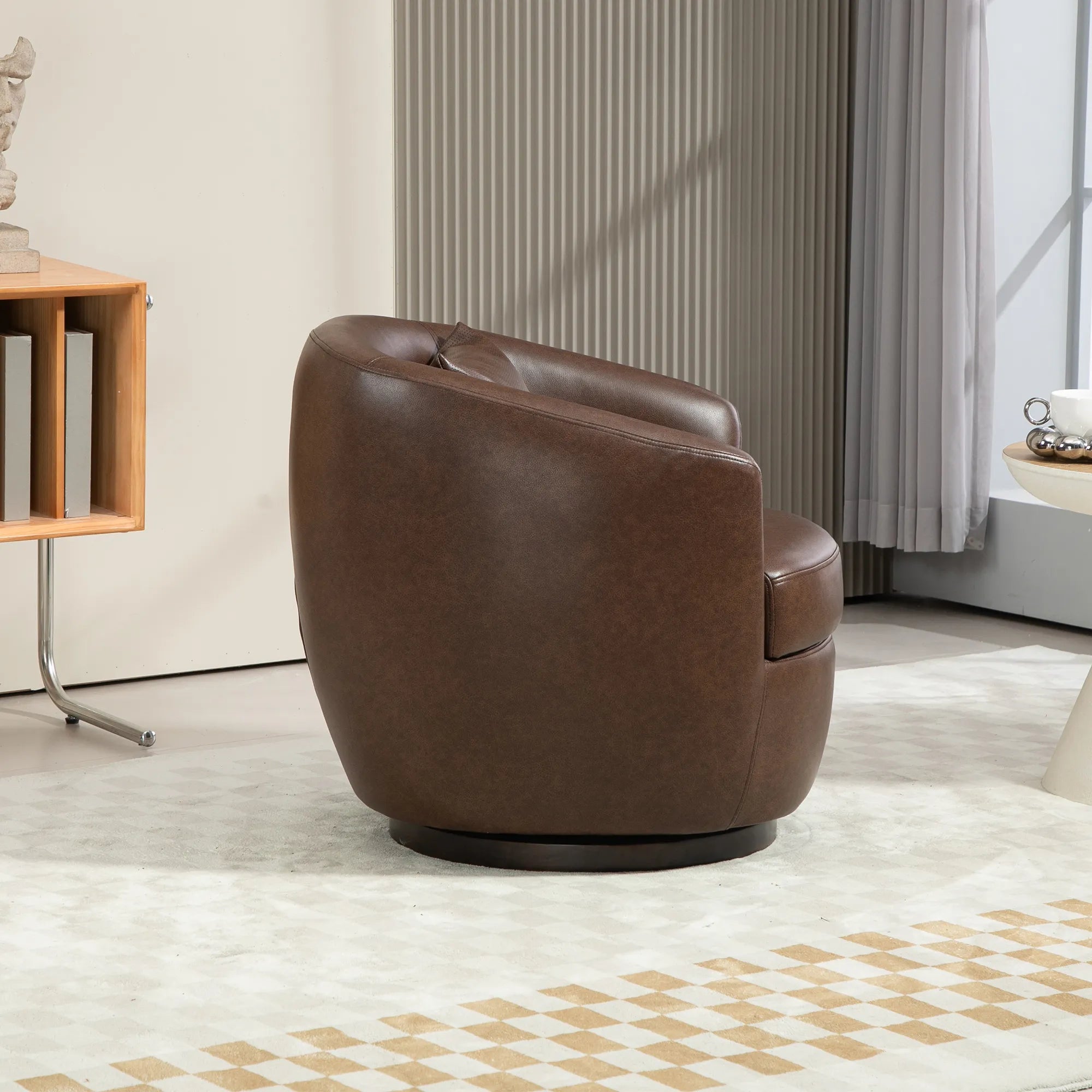 PU Leather Modern Swivel Barrel Armchair with Underseat Storage