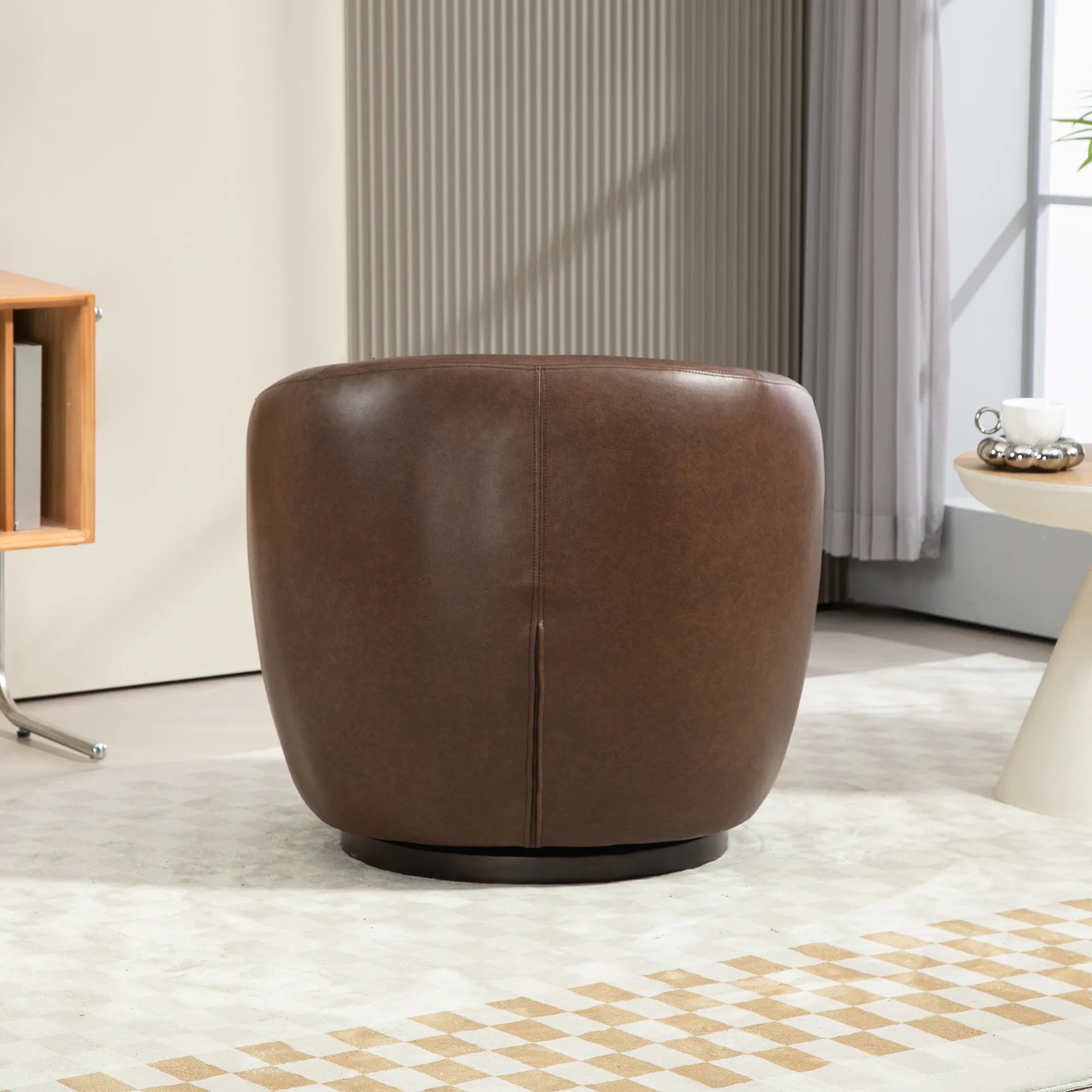 PU Leather Modern Swivel Barrel Armchair with Underseat Storage