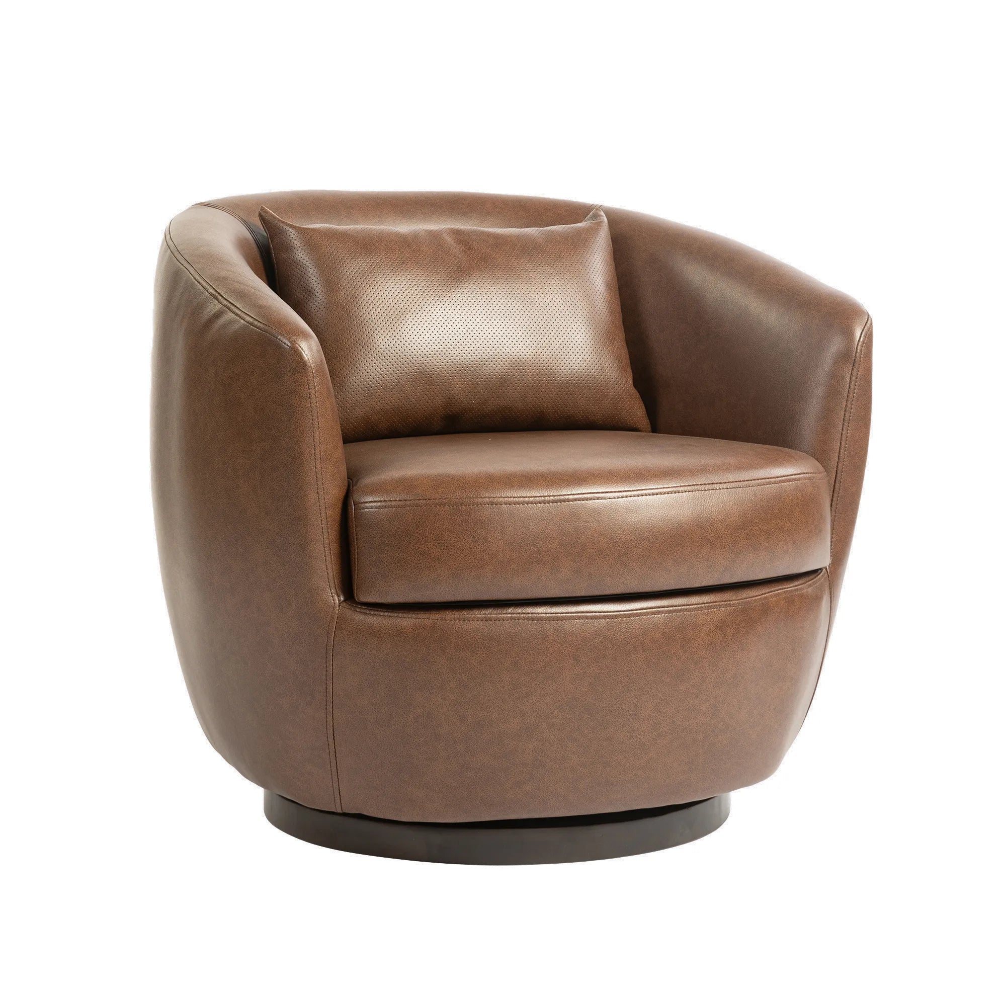 PU Leather Modern Swivel Barrel Armchair with Underseat Storage