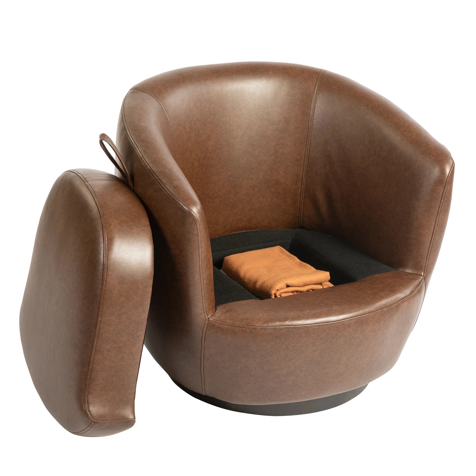 PU Leather Modern Swivel Barrel Armchair with Underseat Storage
