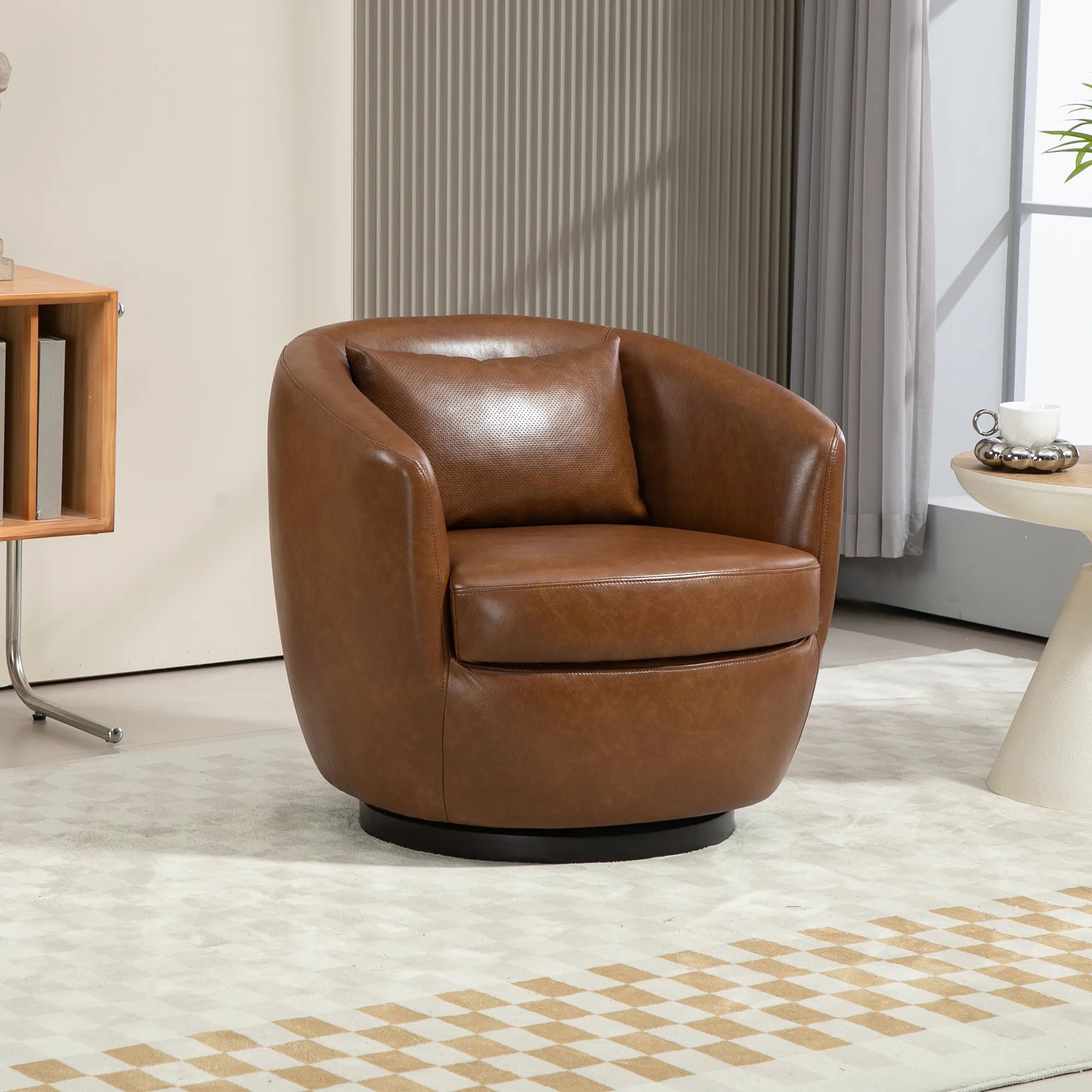 PU Leather Modern Swivel Barrel Armchair with Underseat Storage