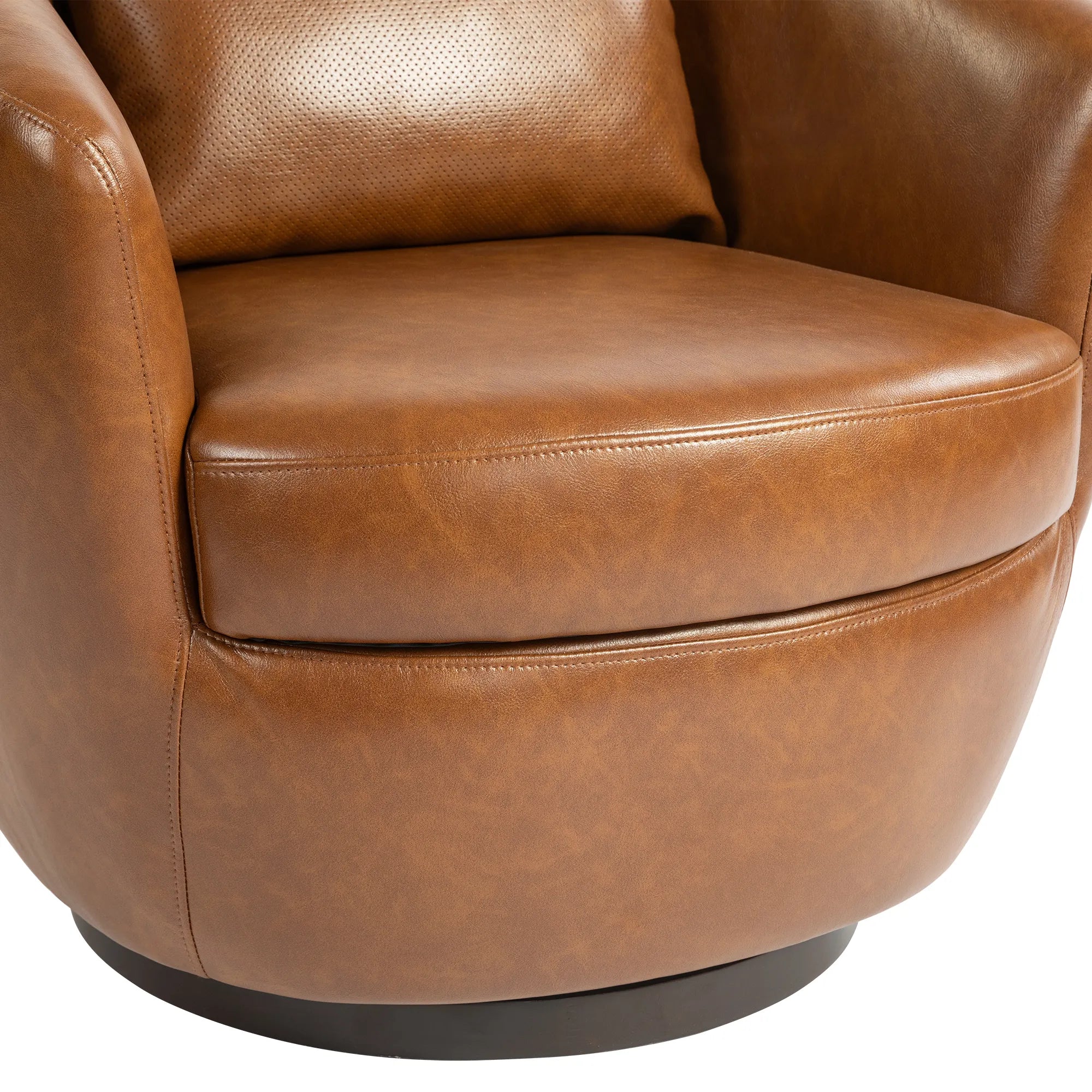 PU Leather Modern Swivel Barrel Armchair with Underseat Storage