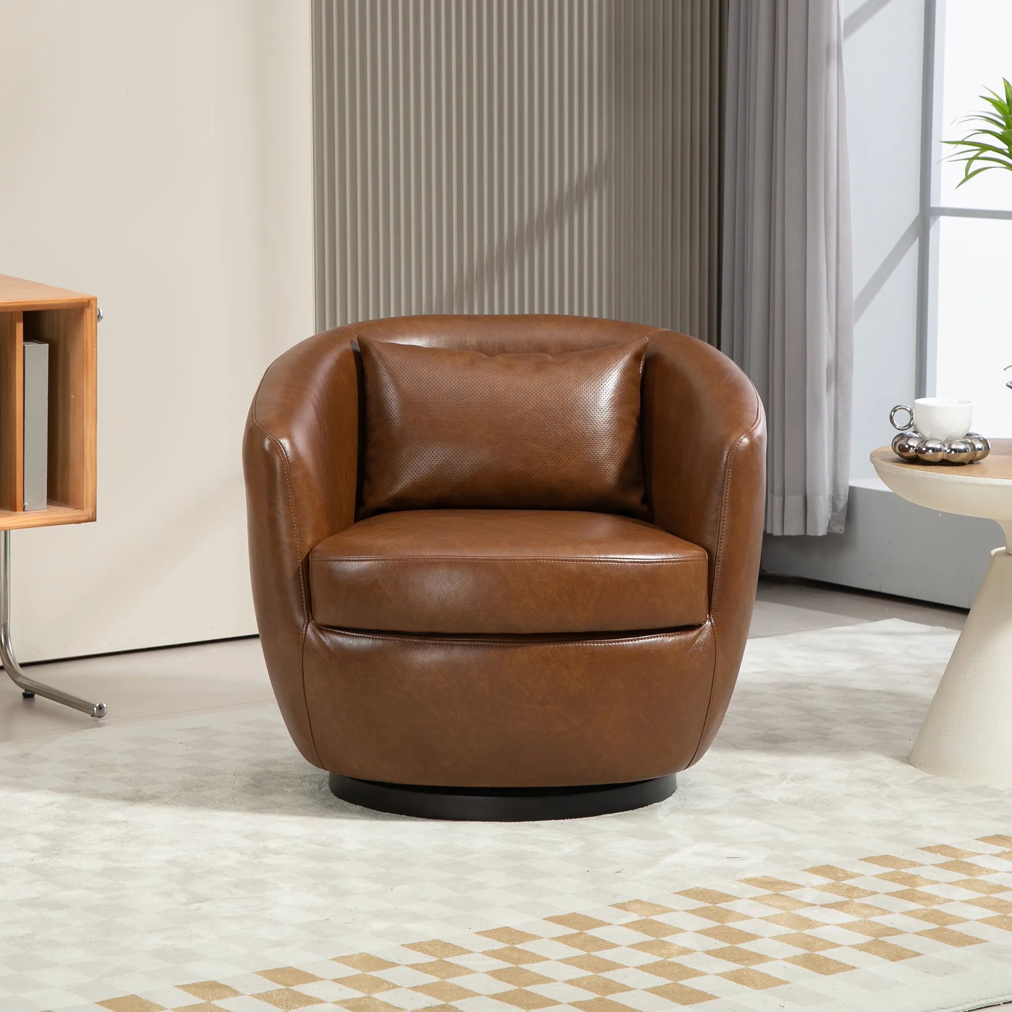 PU Leather Modern Swivel Barrel Armchair with Underseat Storage