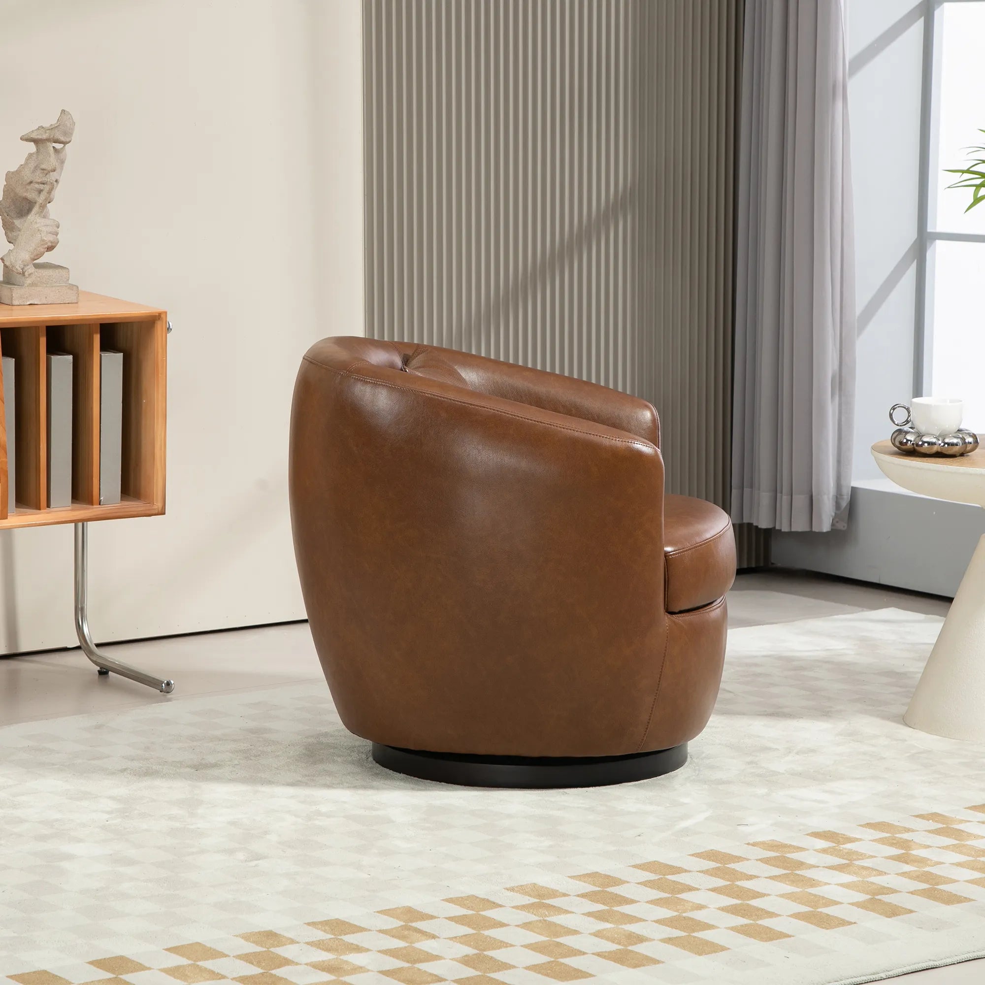PU Leather Modern Swivel Barrel Armchair with Underseat Storage