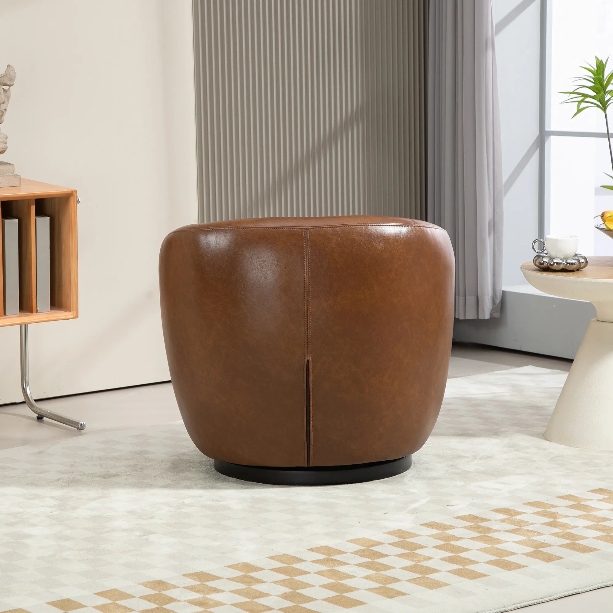 PU Leather Modern Swivel Barrel Armchair with Underseat Storage