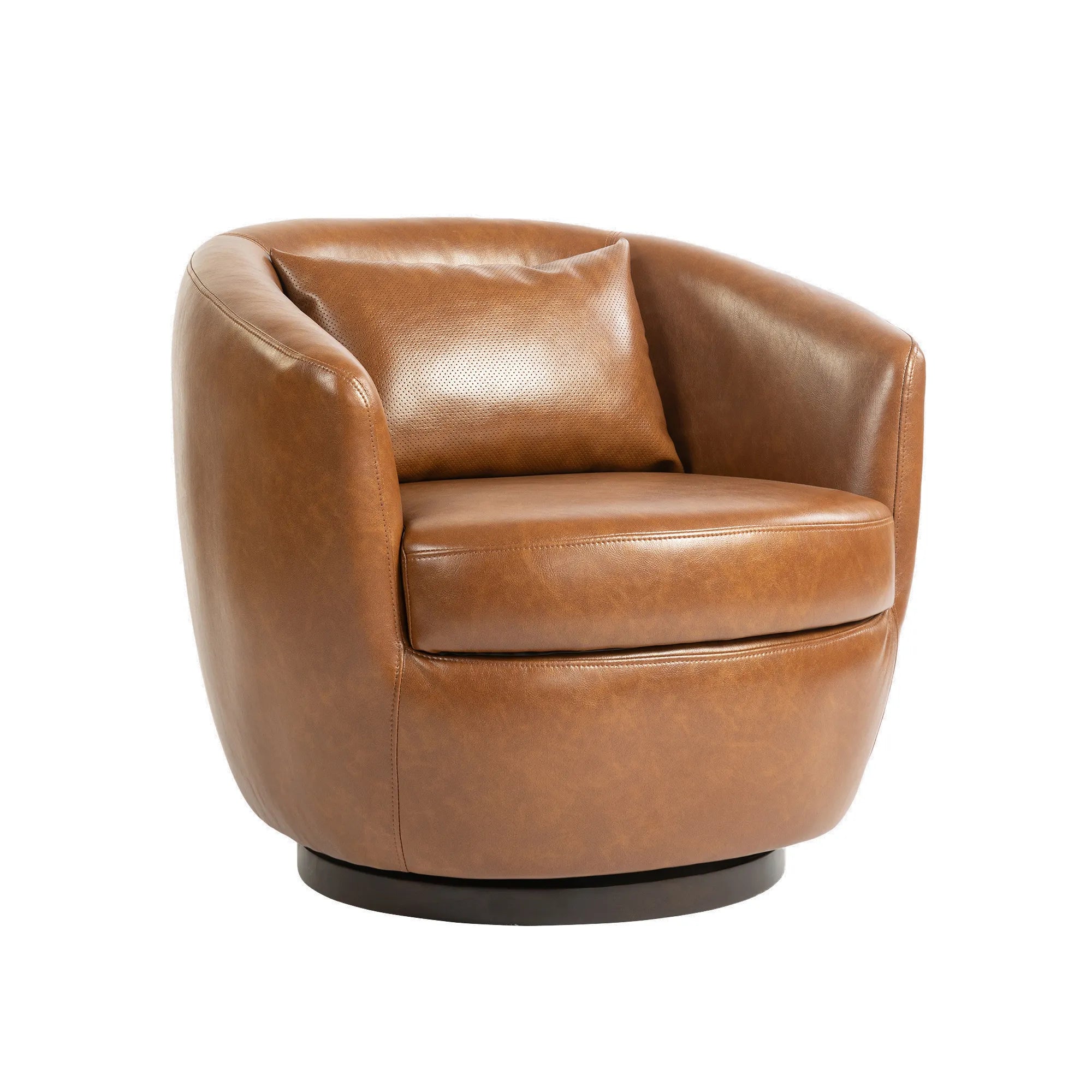 PU Leather Modern Swivel Barrel Armchair with Underseat Storage