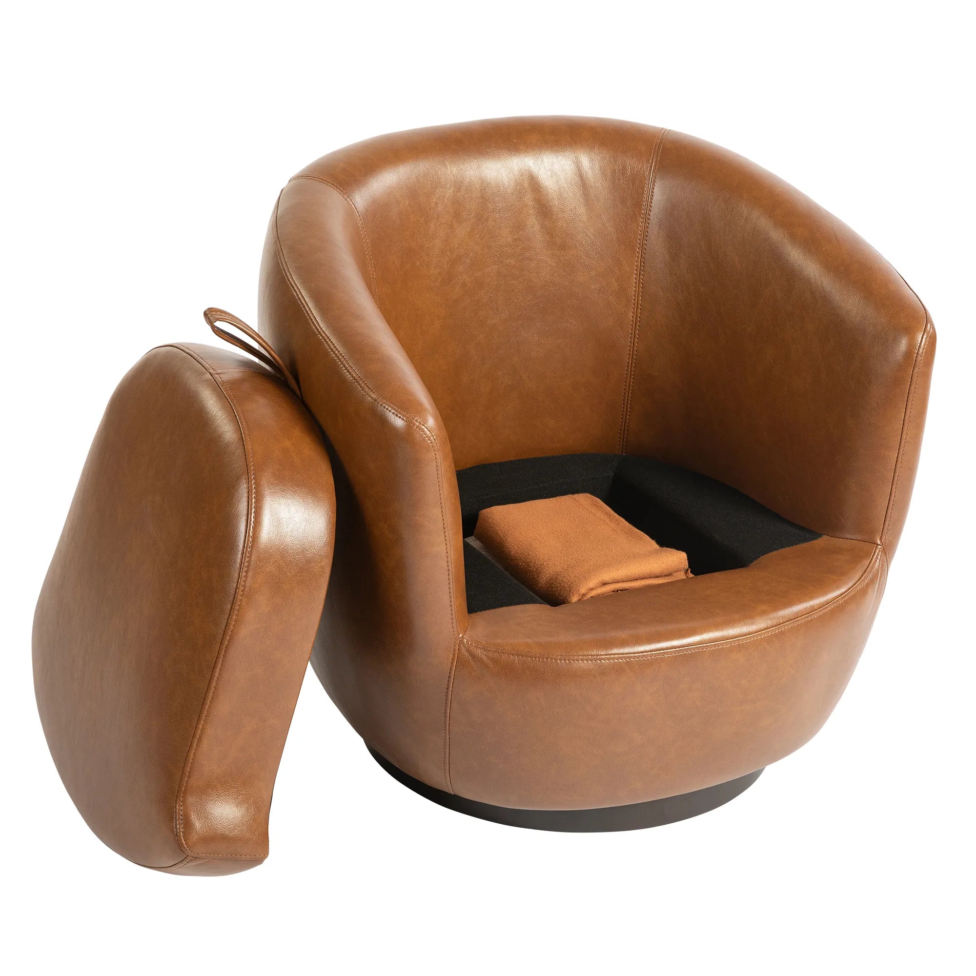 PU Leather Modern Swivel Barrel Armchair with Underseat Storage