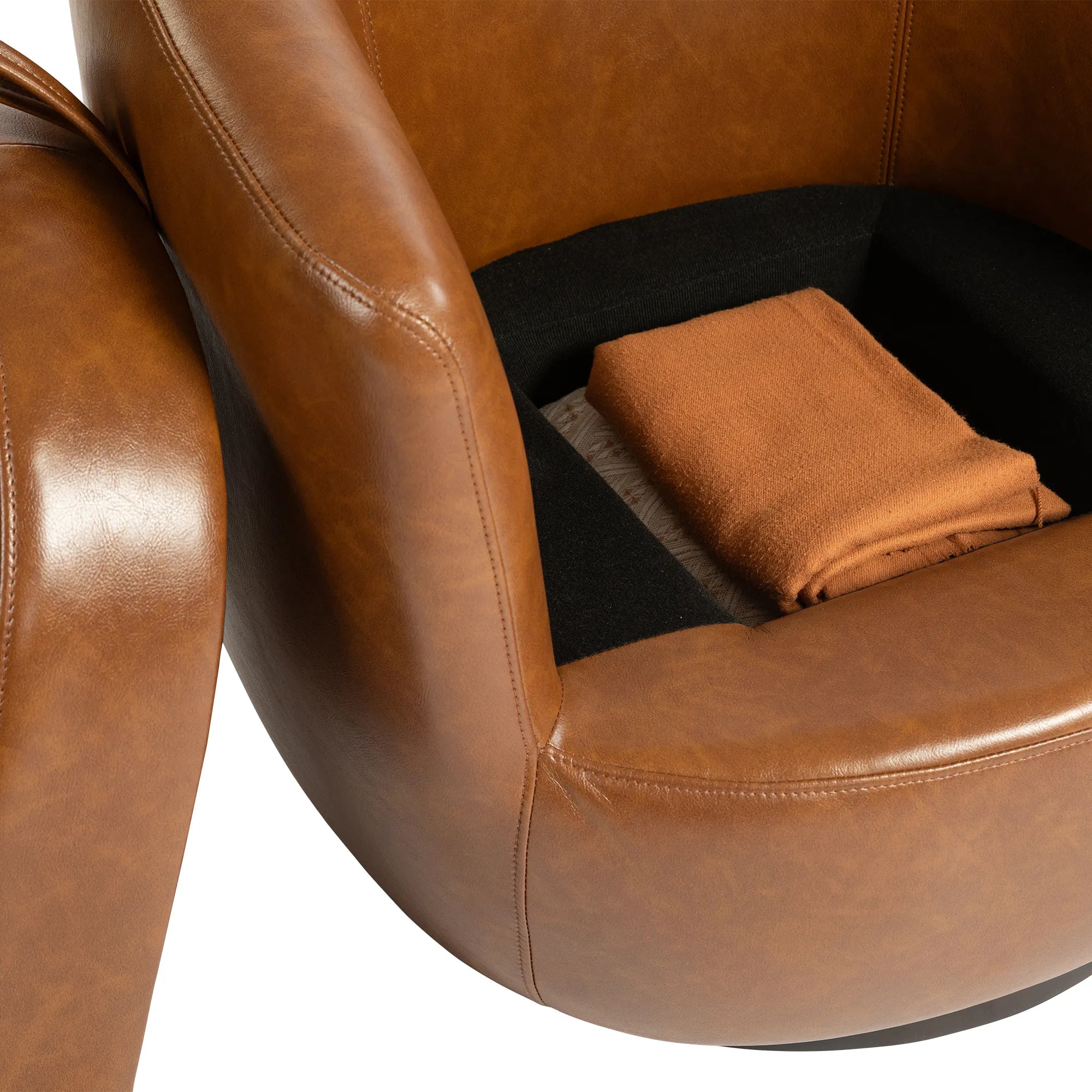 PU Leather Modern Swivel Barrel Armchair with Underseat Storage