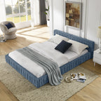 Platform Bed Frame With Chenille Pleated Design