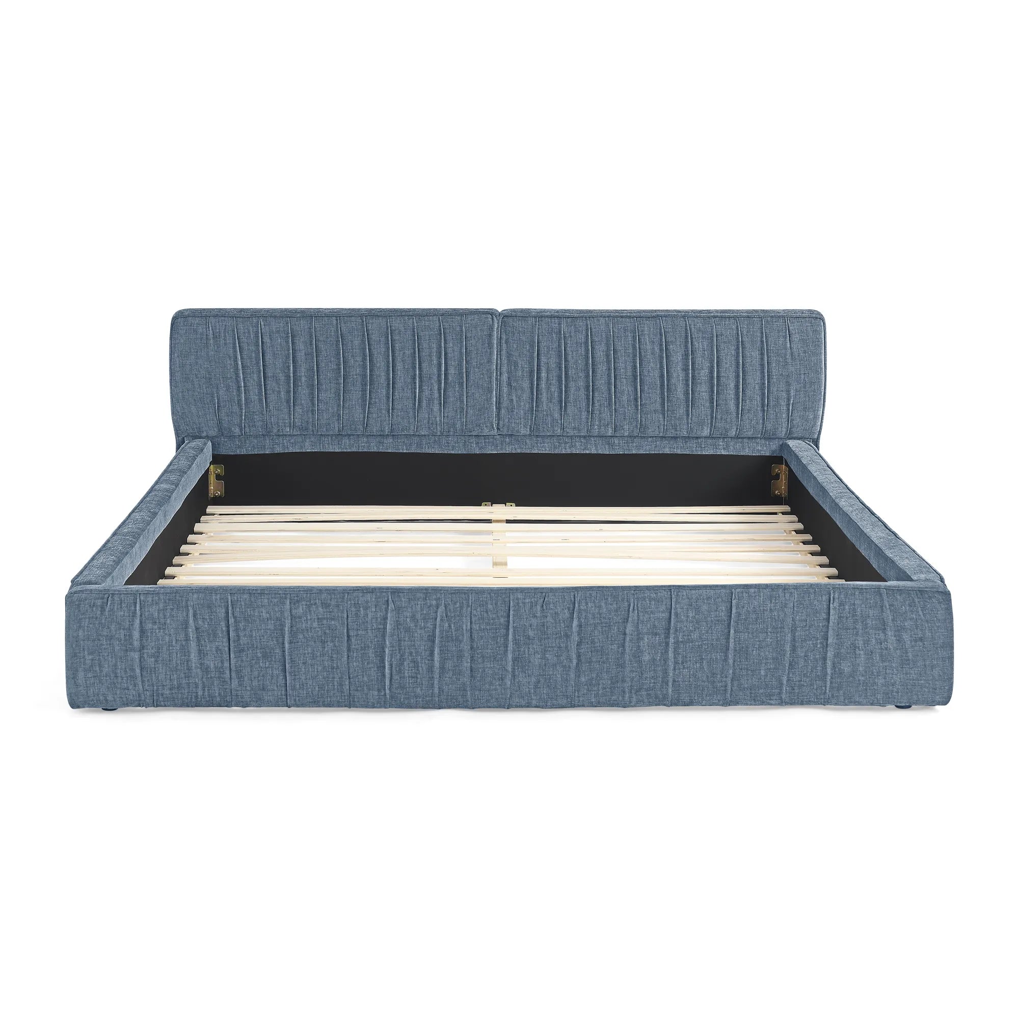 Platform Bed Frame With Chenille Pleated Design