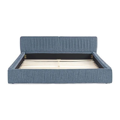 Platform Bed Frame With Chenille Pleated Design