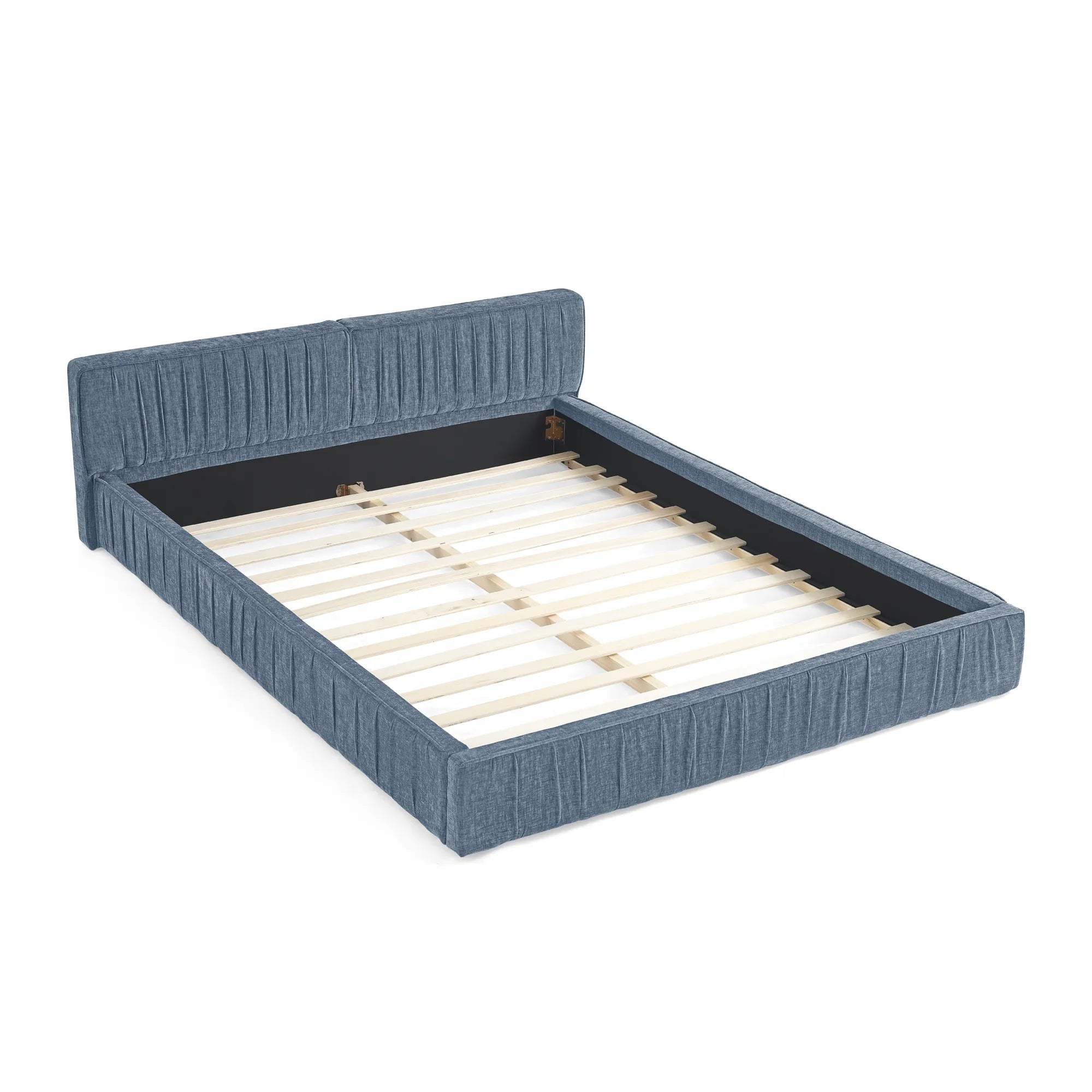 Platform Bed Frame With Chenille Pleated Design