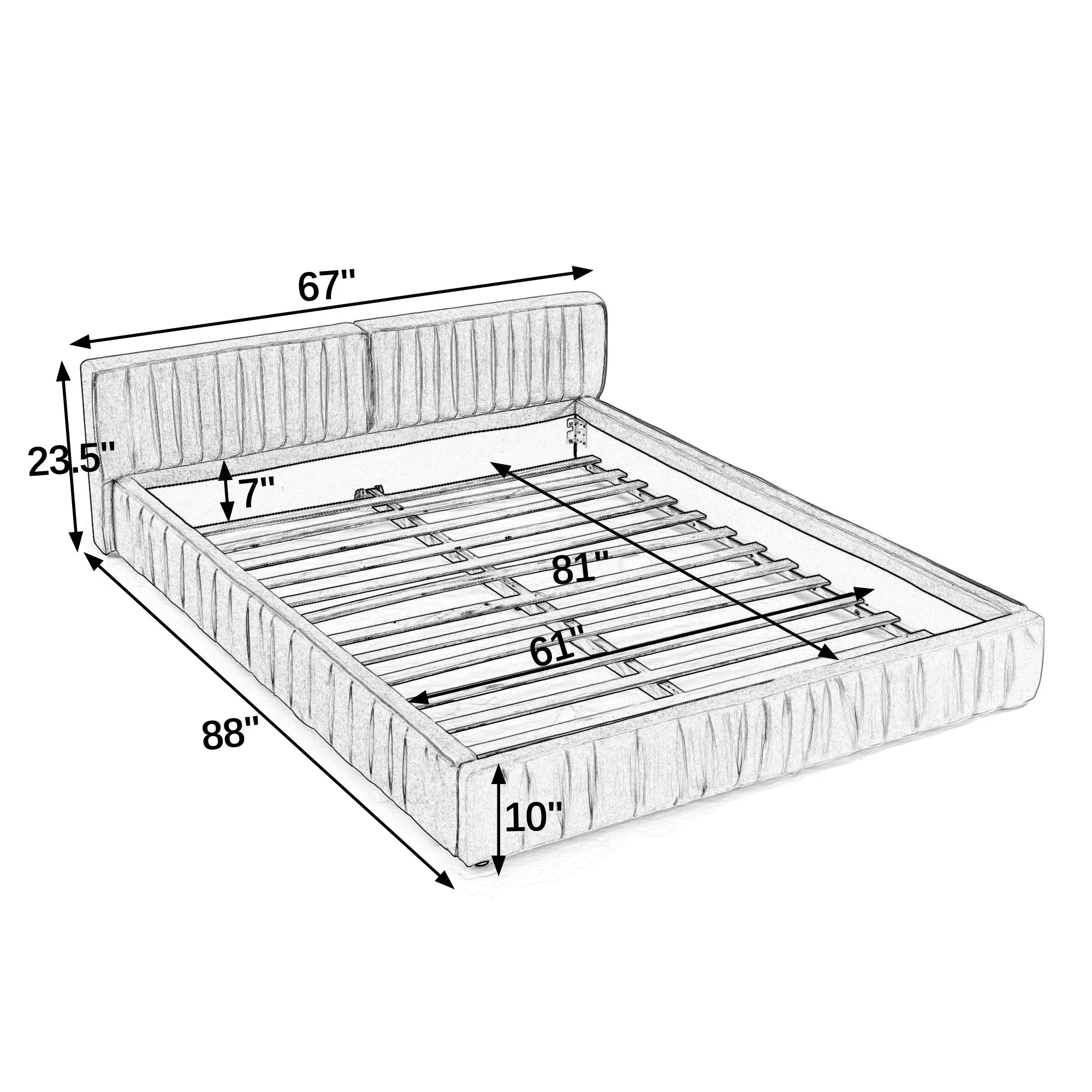 Platform Bed Frame With Chenille Pleated Design