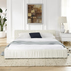 Platform Bed Frame With Chenille Pleated Design