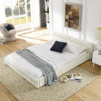 Platform Bed Frame With Chenille Pleated Design