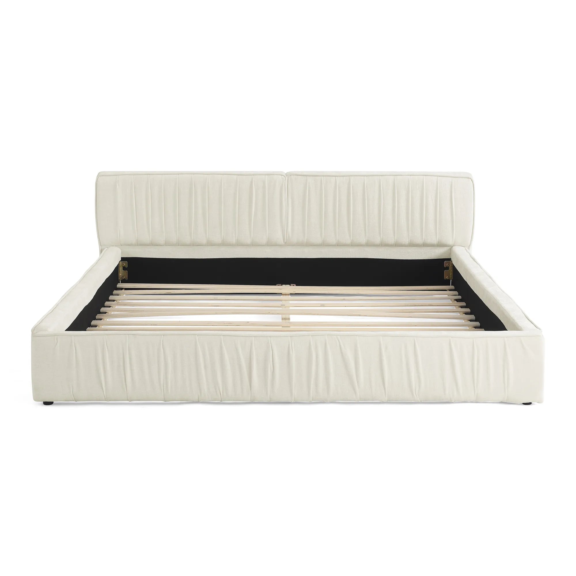 Platform Bed Frame With Chenille Pleated Design