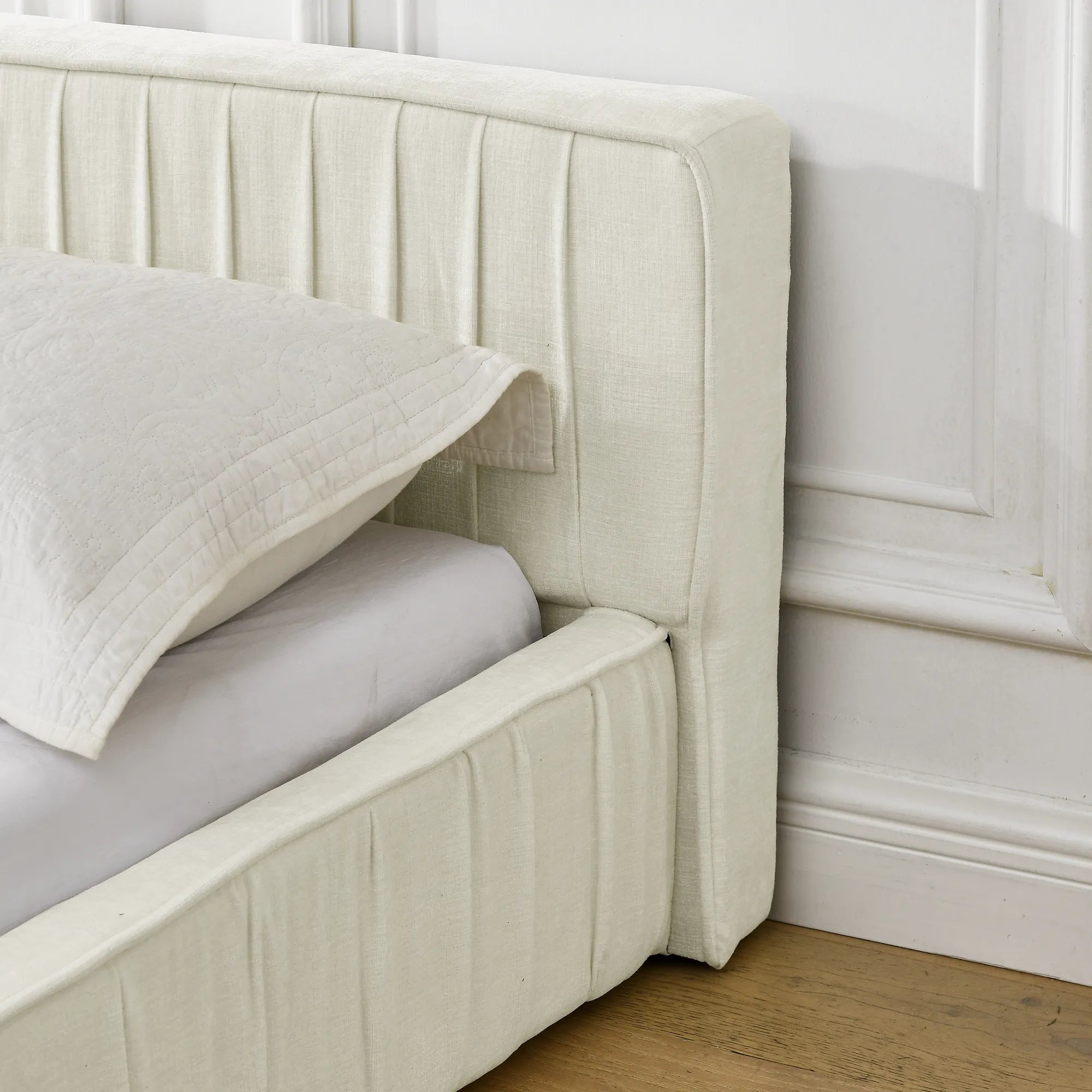 Platform Bed Frame With Chenille Pleated Design