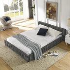 Platform Bed Frame With Chenille Pleated Design