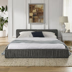 Platform Bed Frame With Chenille Pleated Design