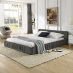 Platform Bed Frame With Chenille Pleated Design