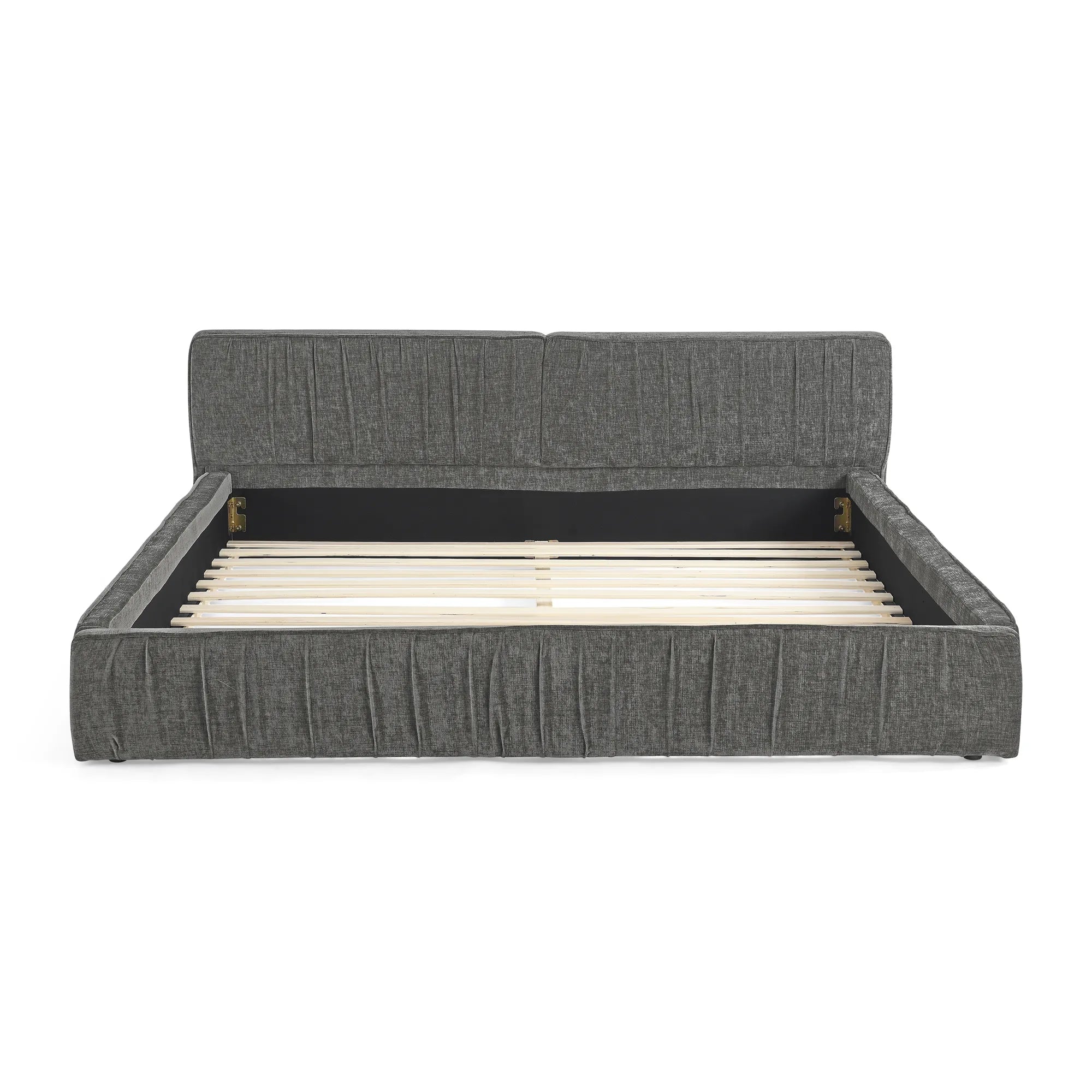 Platform Bed Frame With Chenille Pleated Design