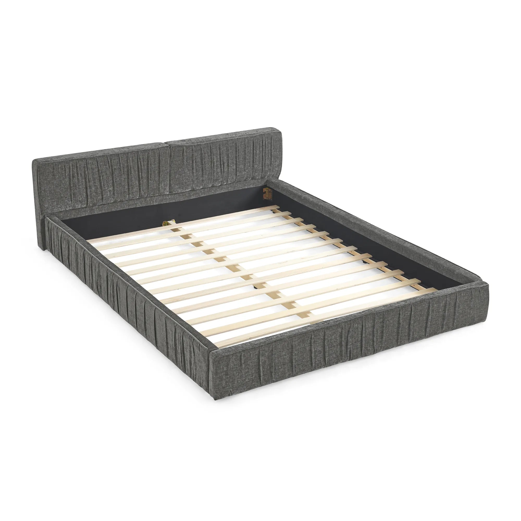 Platform Bed Frame With Chenille Pleated Design