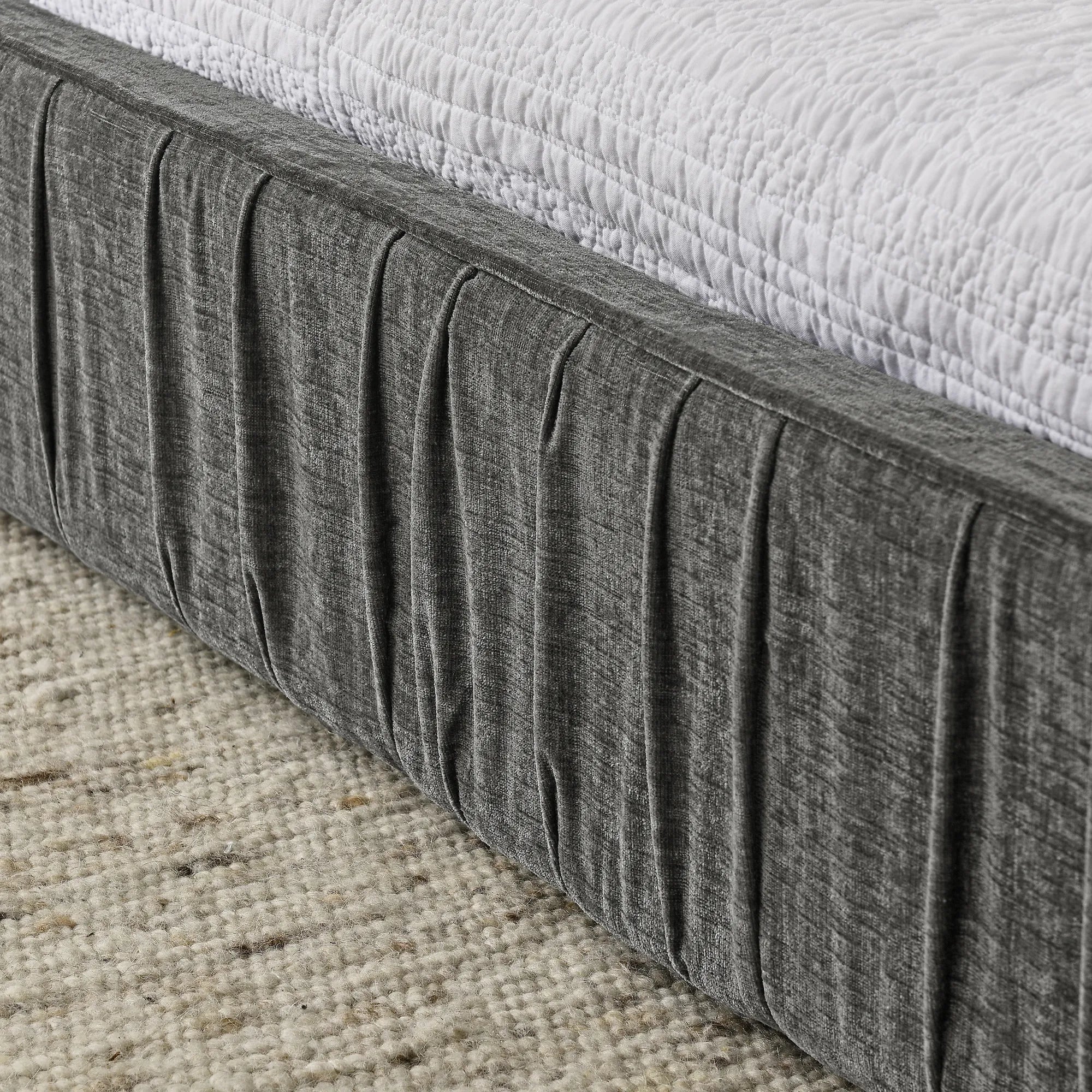 Platform Bed Frame With Chenille Pleated Design