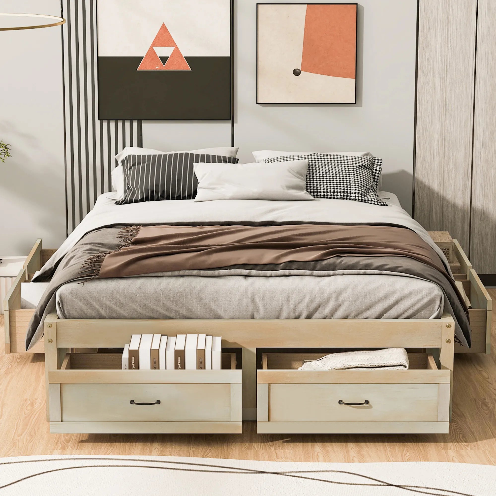 Platform Bed with 6 Storage Drawers