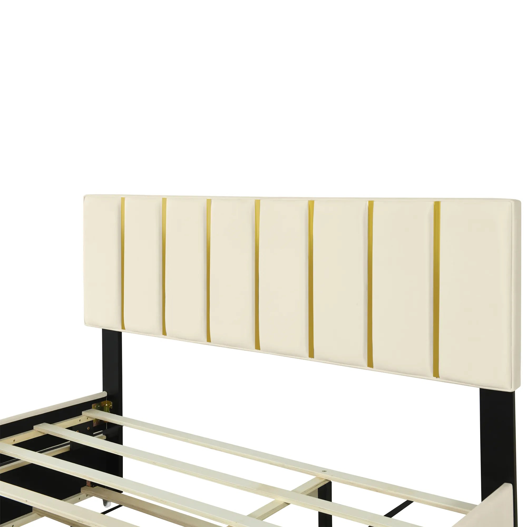 Queen Size Upholstered Bed Frame with Drawers and Trundle