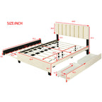 Queen Size Upholstered Bed Frame with Drawers and Trundle