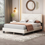 Queen Size Upholstered Modern Bed Frame with Rivet Design