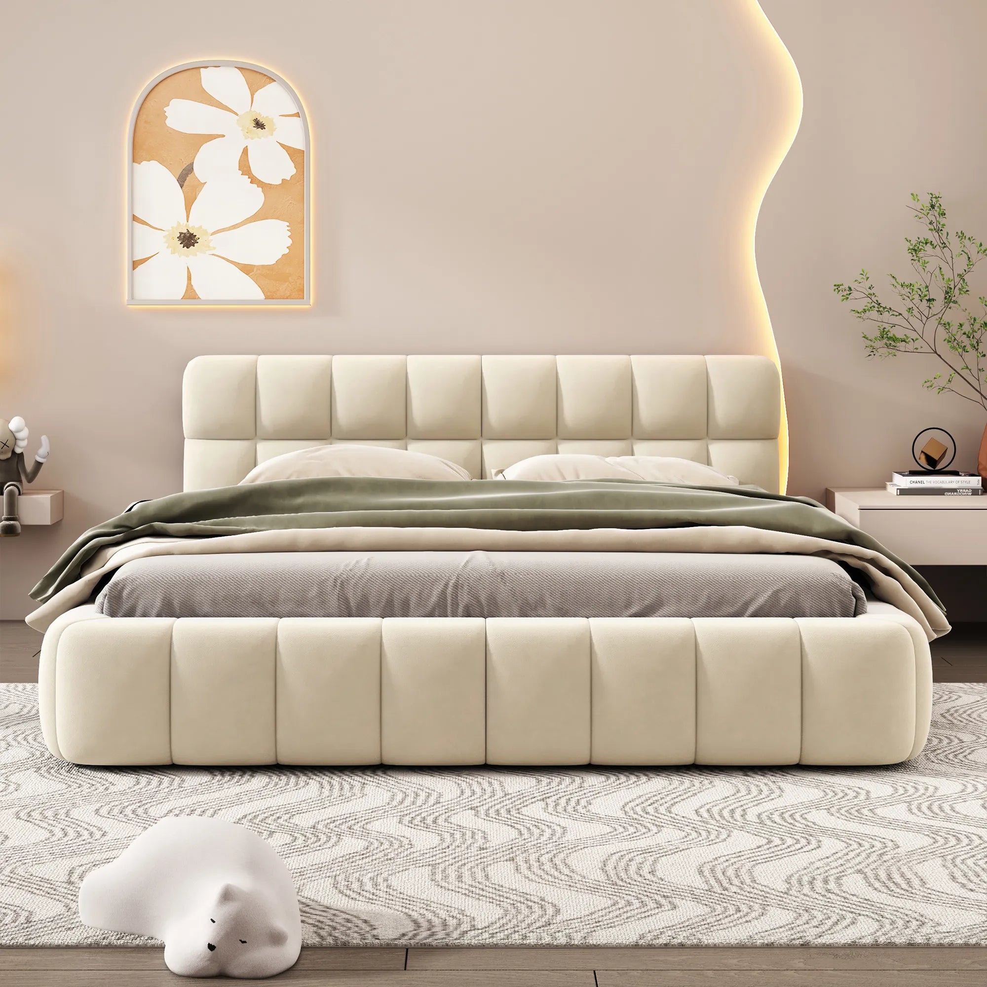 Queen Upholstered Platform Bed with Solid Frame